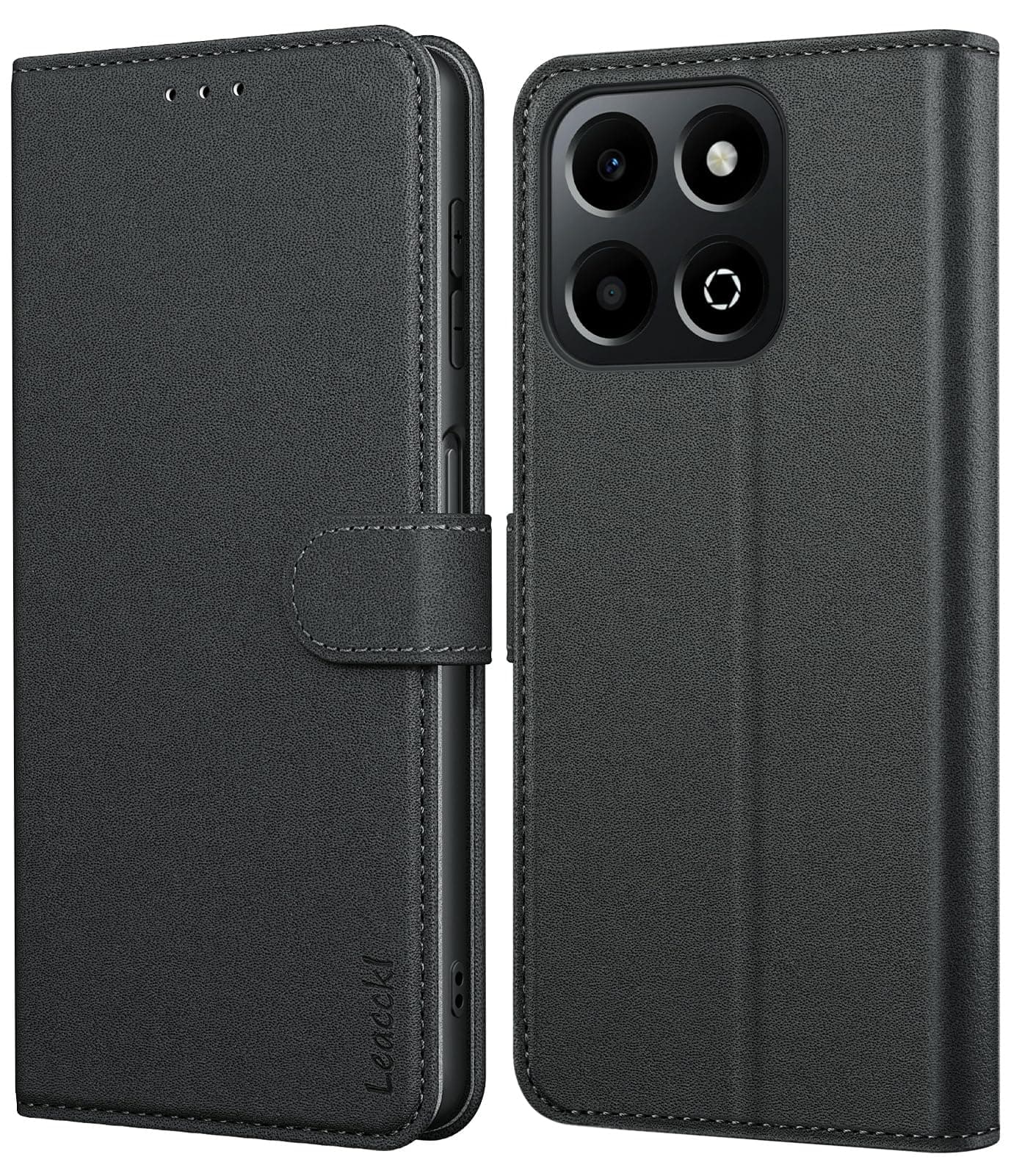 for Honor 200 Smart Leather Wallet Case，Flip Case with Card Holder and Magnetic Buckle, Black