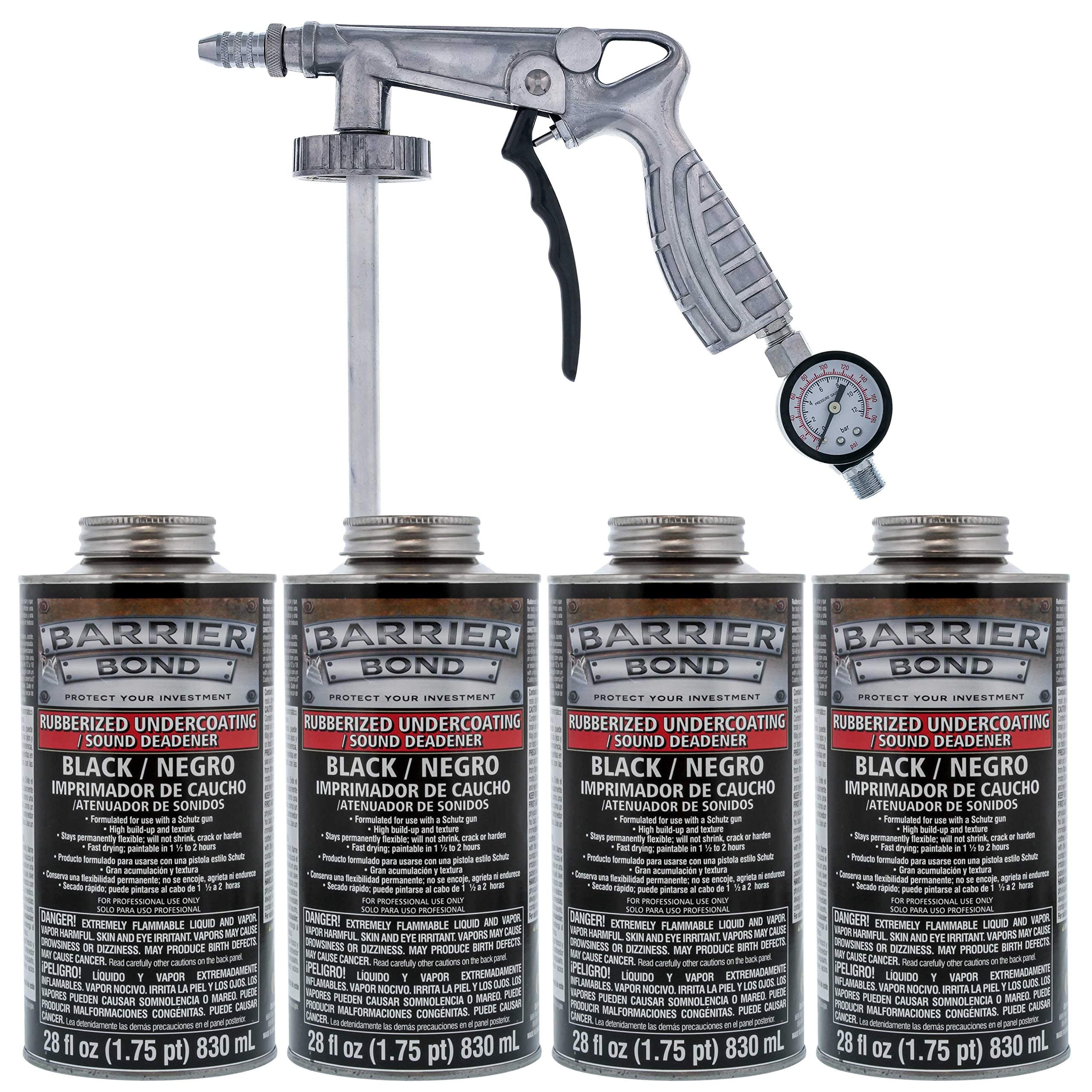 Barrier Bond - Rubberized Undercoating Sound Deadener Kit, 28oz 4-Pack, Black Spray, Vehicle Undercoating, with Spray Gun