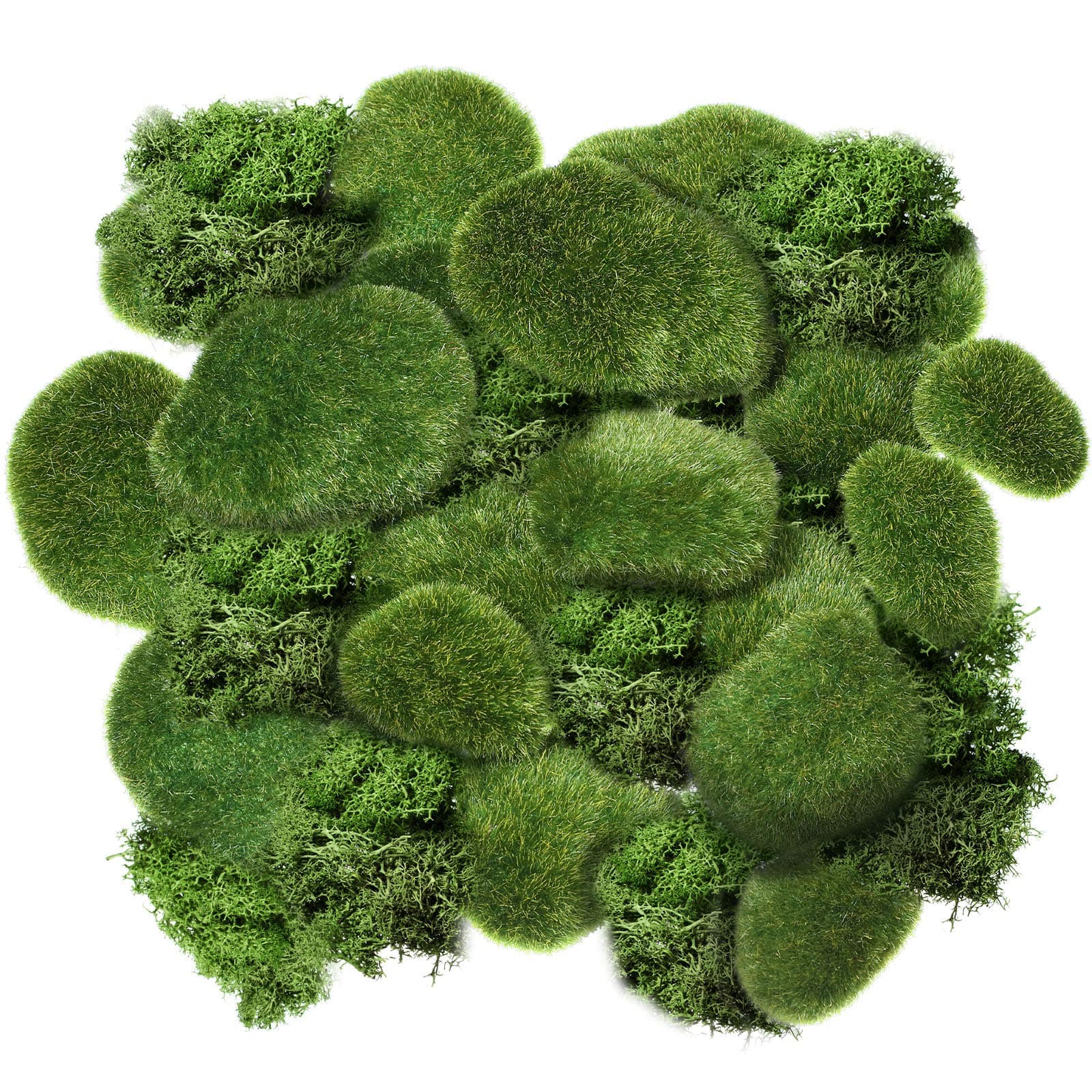 Chuangdi 20 Pcs Artificial Moss Rock Assorted Sized Decorative Faux Green Stones Green Moss Balls Decor for Floral Arrangements and Crafting Gardens