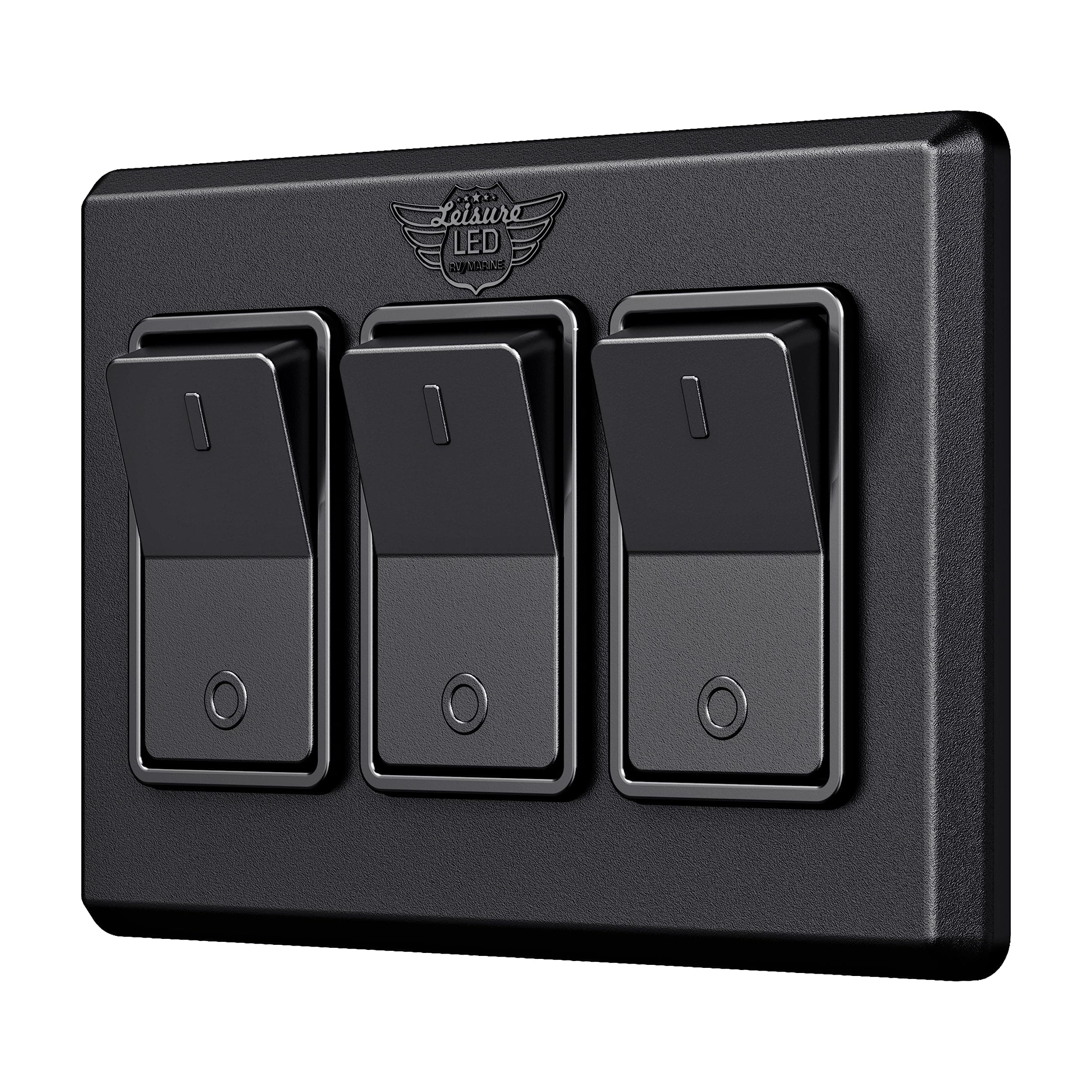 Leisure LED Modern Triple SPST On-Off Switch with Bezel, 12-Volt, for RV, Trailer, Camper, with Label Sticker (Black)