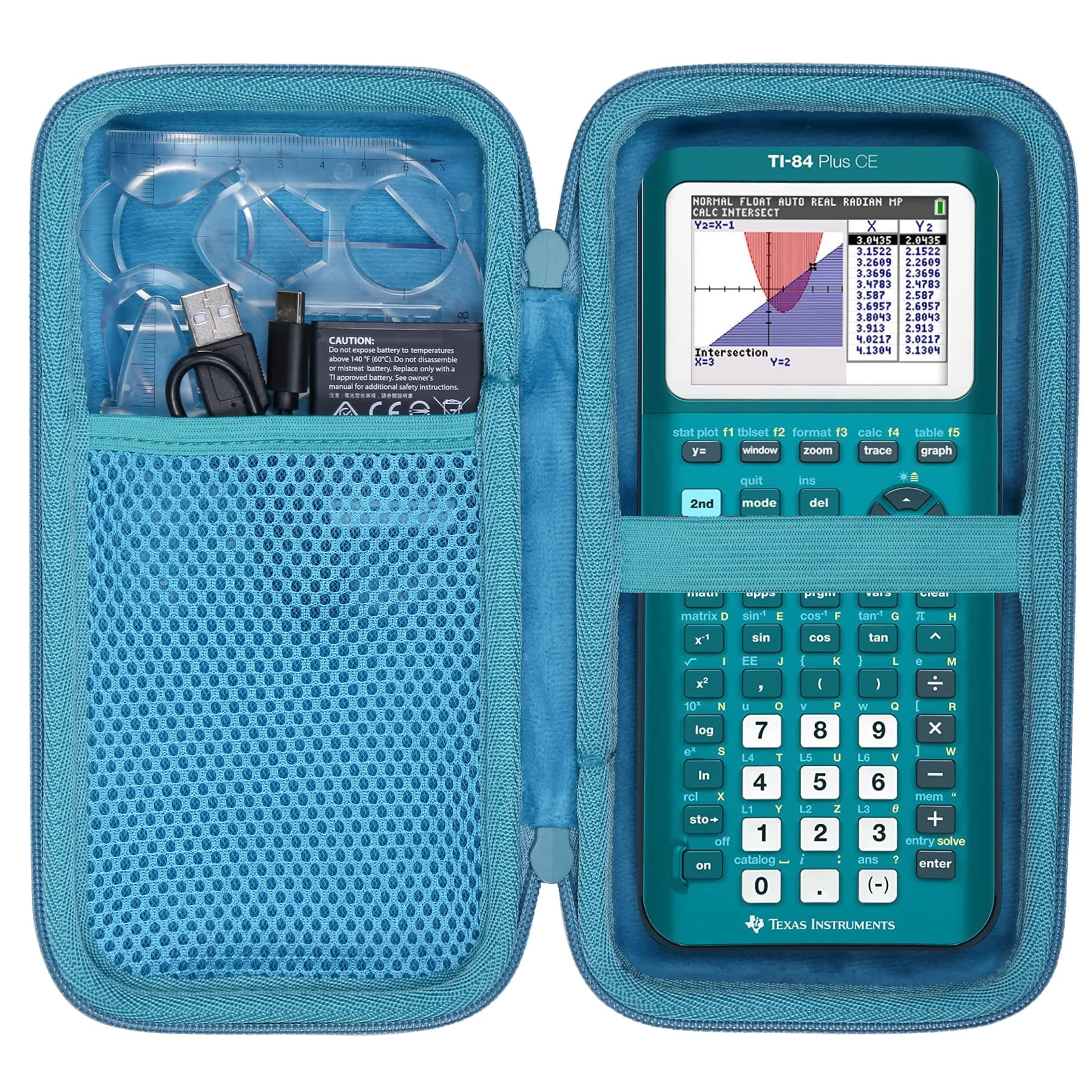 co2CREA Carrying Case for Texas Instruments TI-84 Plus CE Python Enhanced/TI-84/TI-Nspire CX II CAS/TI-Nspire CX II/TI-83 Plus/TI-89 Titanium/TI-85/TI-86 Color Graphing Calculator, Teal Case