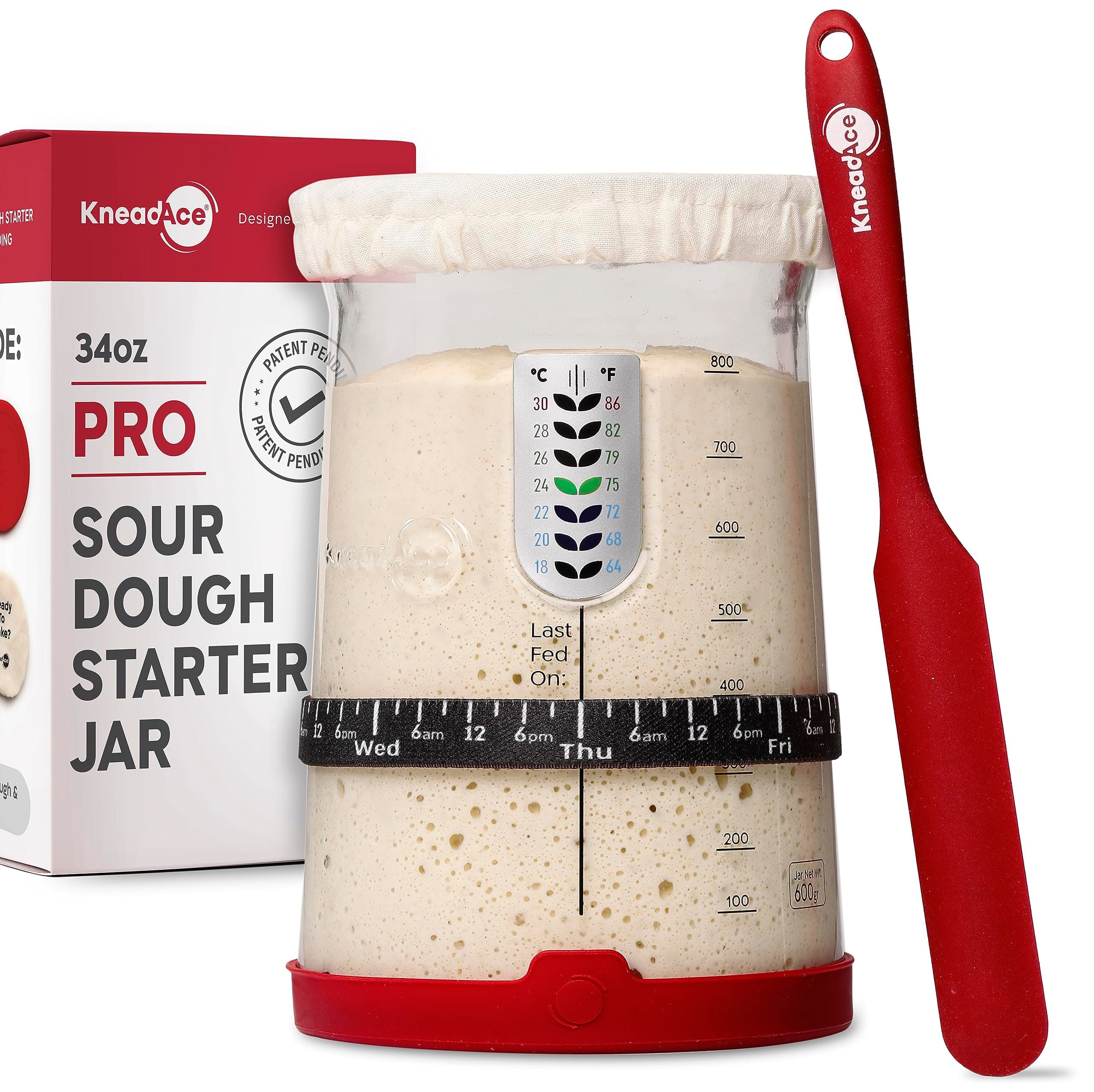 KNEADACE Pro Sourdough Bread Starter Kit - 34 oz Large Capacity Sourdough Starter Jar with 5 unique features for the perfect sour dough bread & sourdough starter kit - sourdough supplies (KA06)