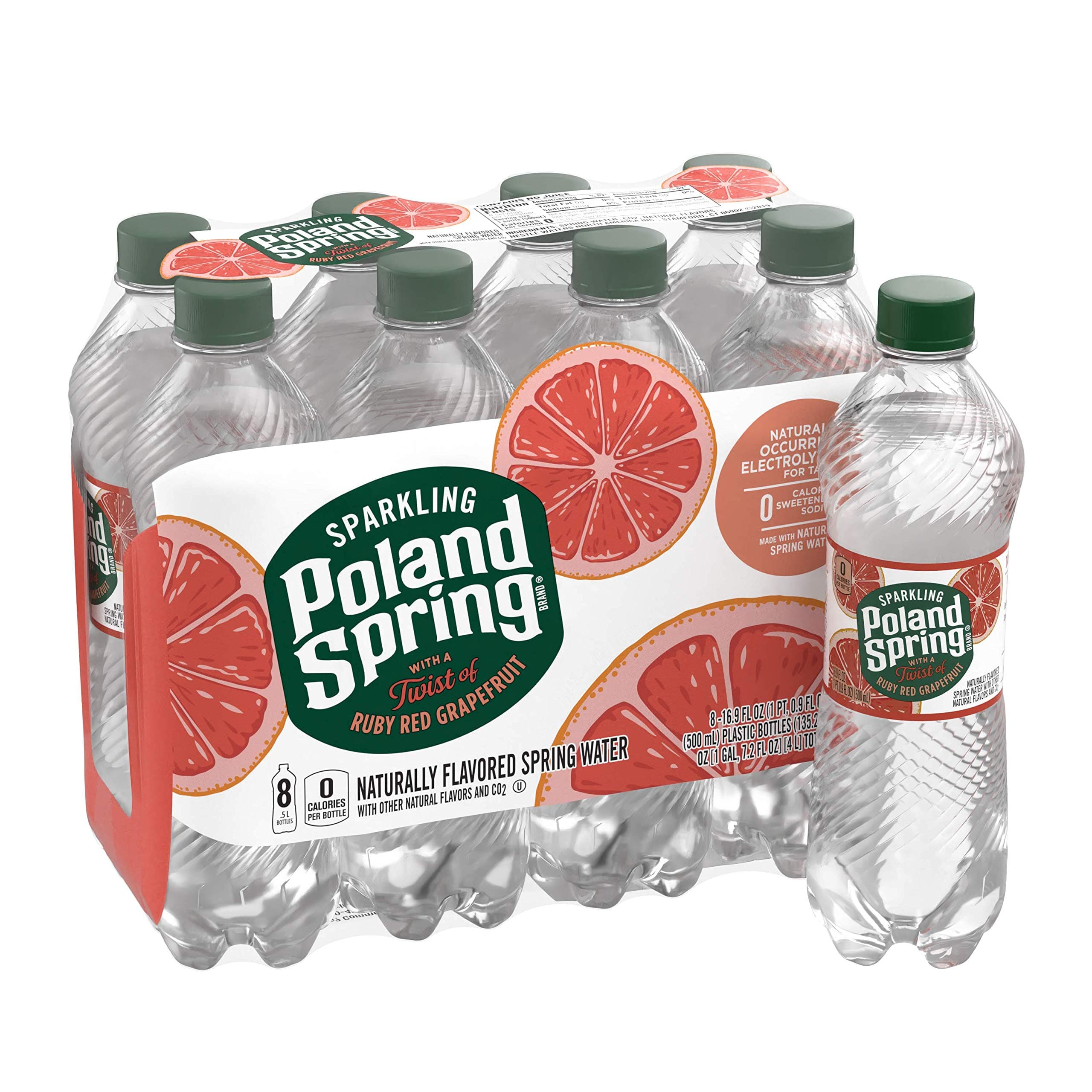 Poland Spring Sparkling Water, Red Ruby Grapefruit, 16.9 Fl Oz, Pack of 8