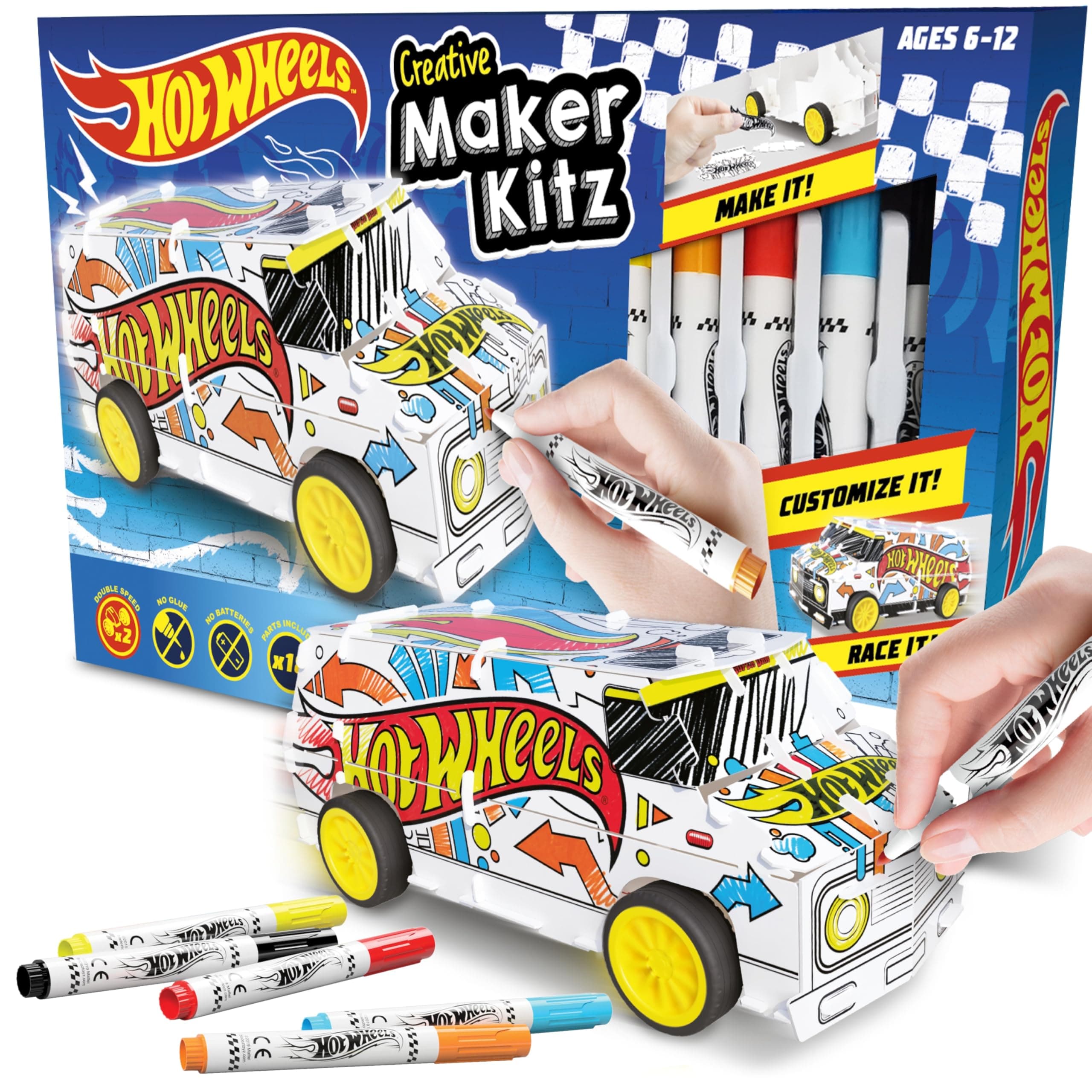 – Hot Wheels Custom Super Van, DIY Van, Make Your Own/Build Your Own, Pull Back Vehicle for Kids, Customisable with pens and Stickers, Creative Maker Kitz Toyz