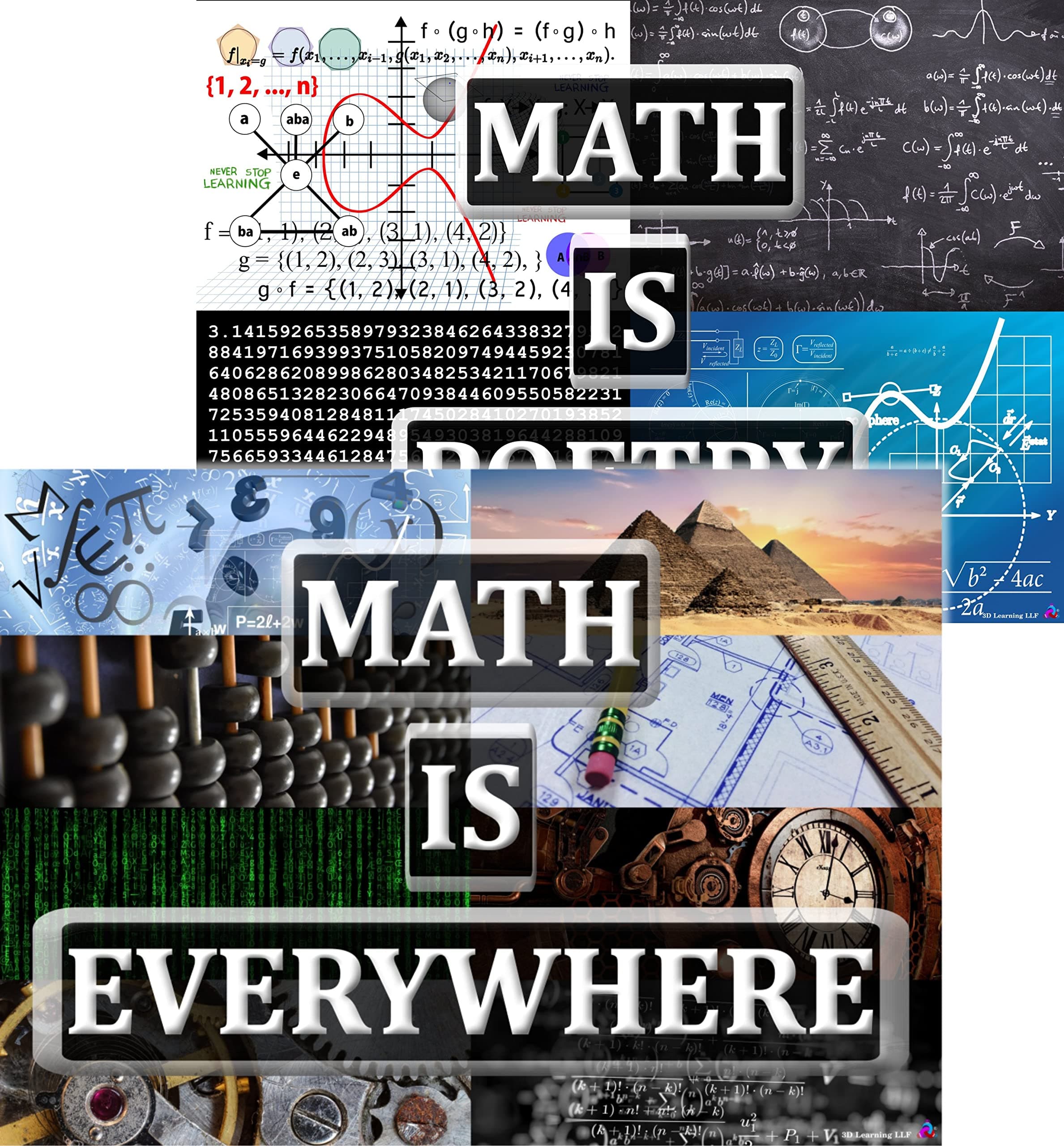 ‘Math Is Everywhere’ and ‘Math Is Poetry’ Posters - Laminated 14x19.5 - Educational Charts, Mathematics Classroom Posters and Decorations, Back to School Supplies, Learning Posters for Math and Science Classes, STEM and STEAM Posters