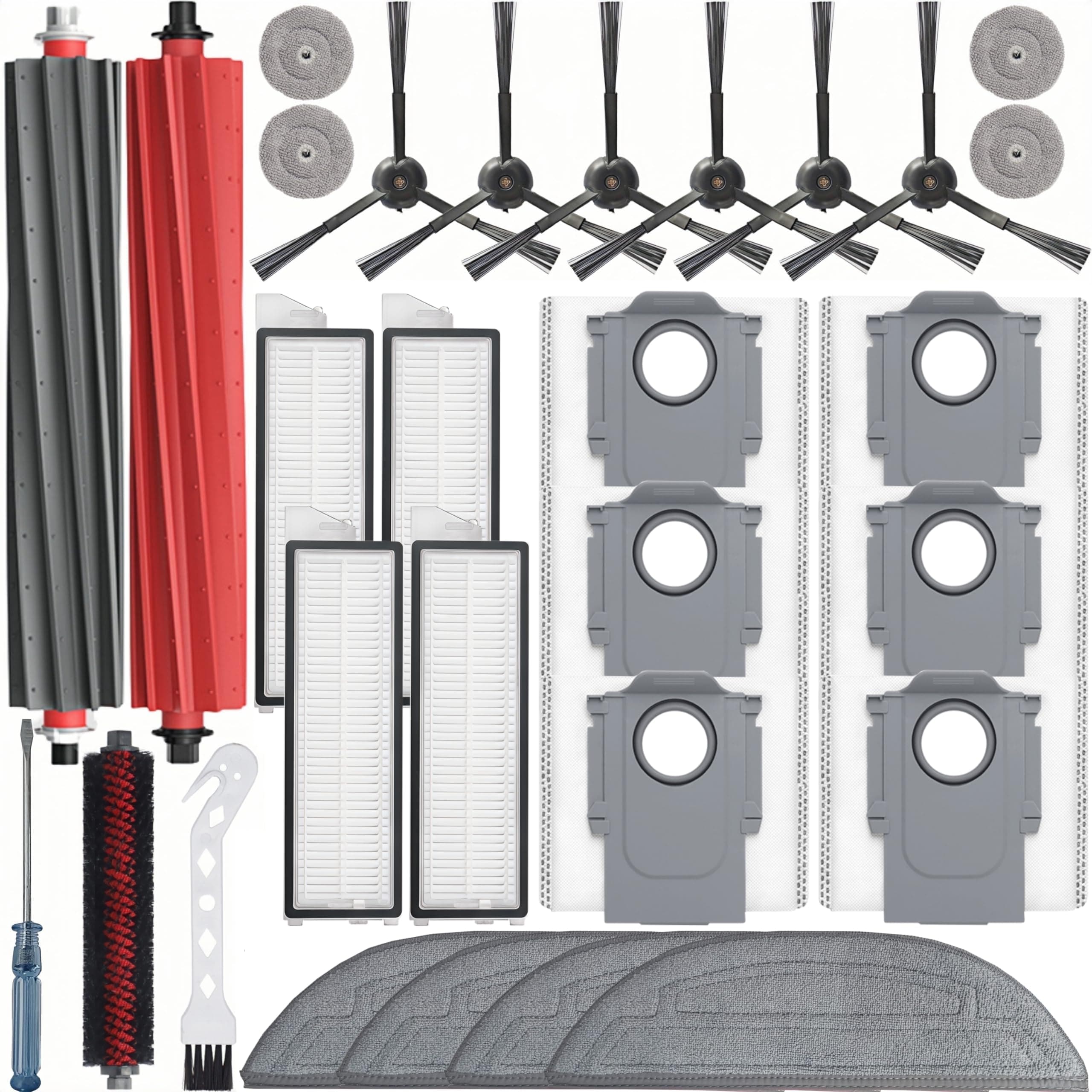 27Pcs Accessories Kit, Compatible with Roborock S8 MaxV Ultra Robot Vacuum, 1 Self-Main Brush, 2 Roller Brush, 4 HEPA Filters, 4 Small Mop, 4 Mop Pads, 6 Side Brush, 6 Vacuum Bags