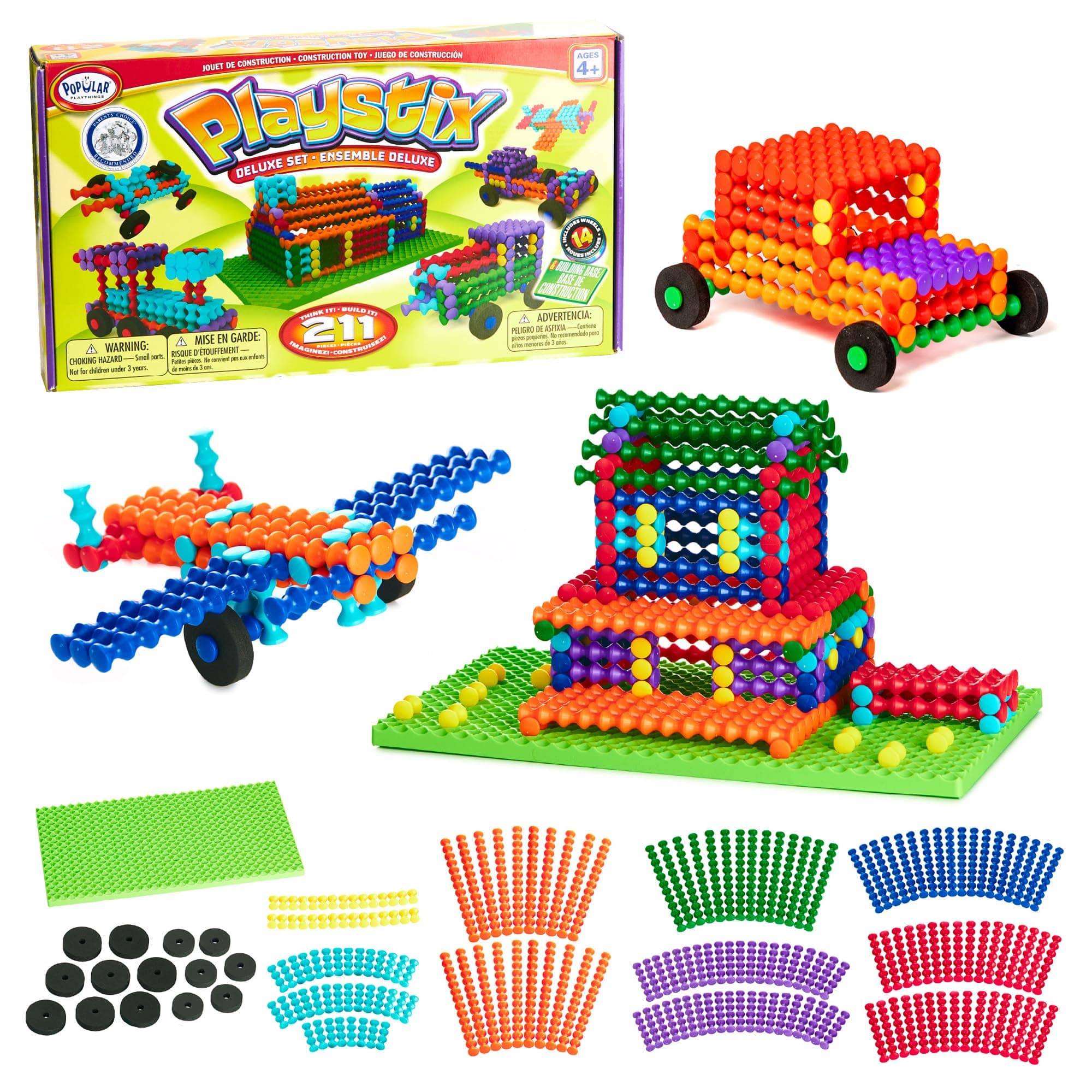 Popular Playthings Playstix Construction Toy Building Blocks Set 211 Piece STEM Kit