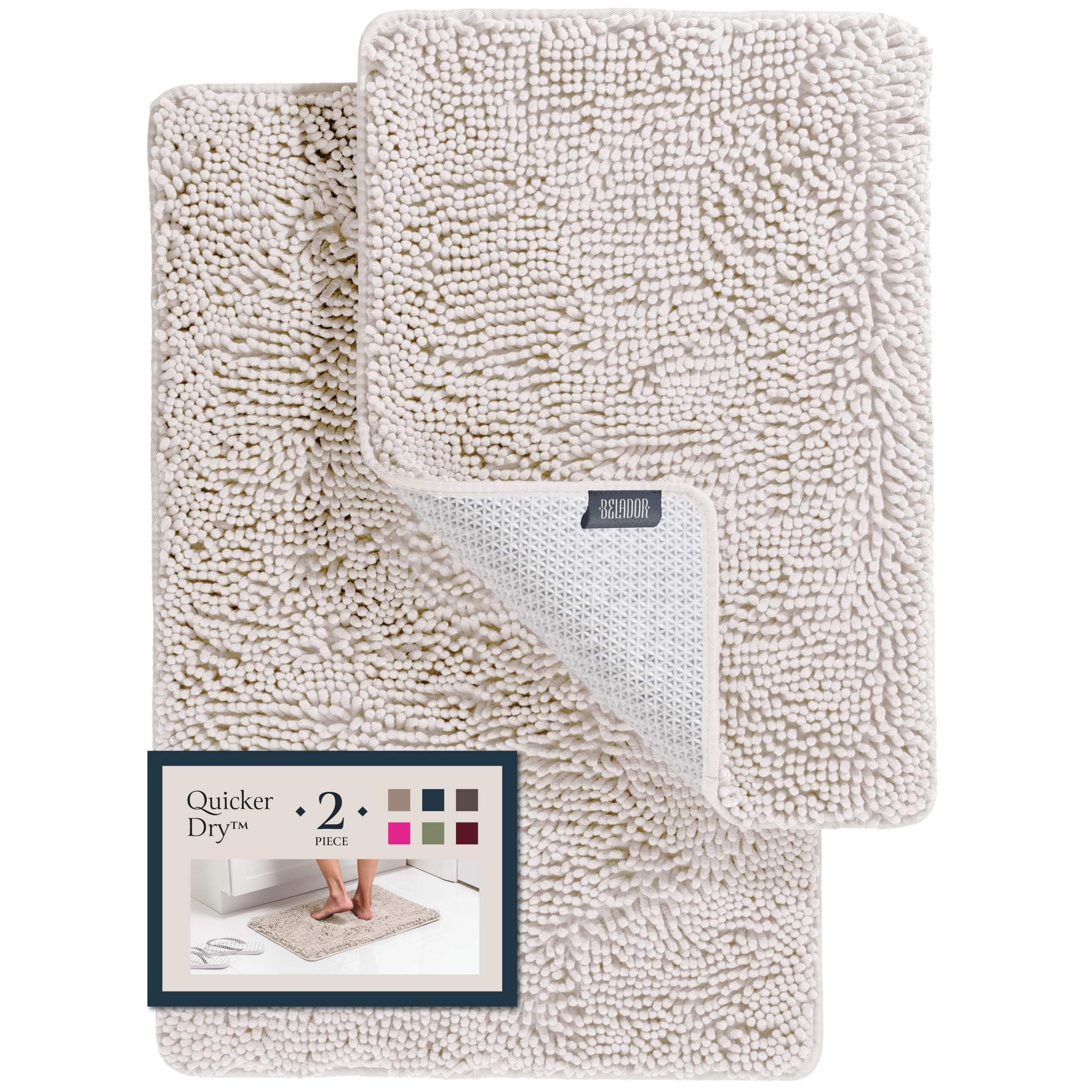 2 Piece Bathroom Rugs Bath Mat Set - Soft Plush Chenille Shower Mats, Durable Bath Rug With Rubber Backing, Ultra Absorbent, Bathtub Mat - 30x20 + 24x17 Inch