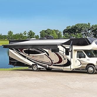 Awnlux Black Motorized Modular Retractable RV Awning Full Set Assemblies for RV, 5th Wheel, Travel Trailers, Toy Haulers, and Motorhome - RV Trailer Awning for Home or Camper - 19x8 Ft - Black Strip