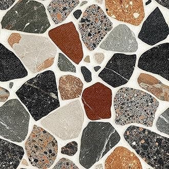 10PCS 12x12 Inch Terrazzo Stone Look Peel and Stick Floor Tiles Removable Self Adhesive Vinyl Flooring Stickers for Kitchen Entryway Balcony Rustic Decor