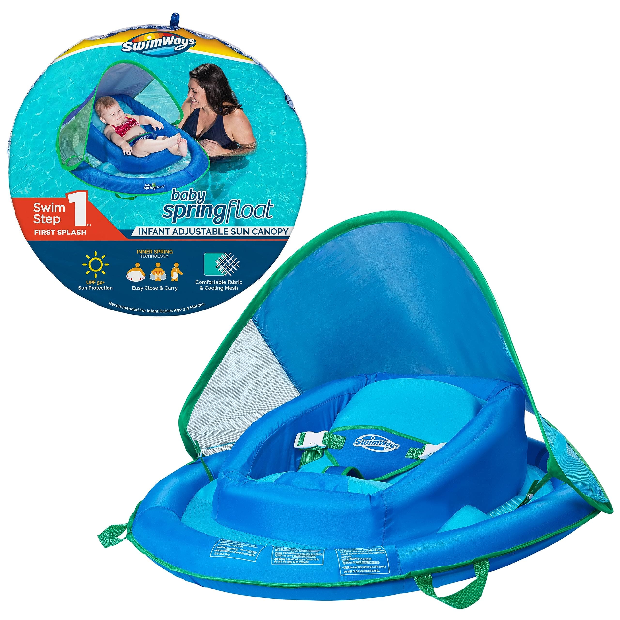 SwimWays Infant Baby Spring Float with Adjustable Sun Canopy