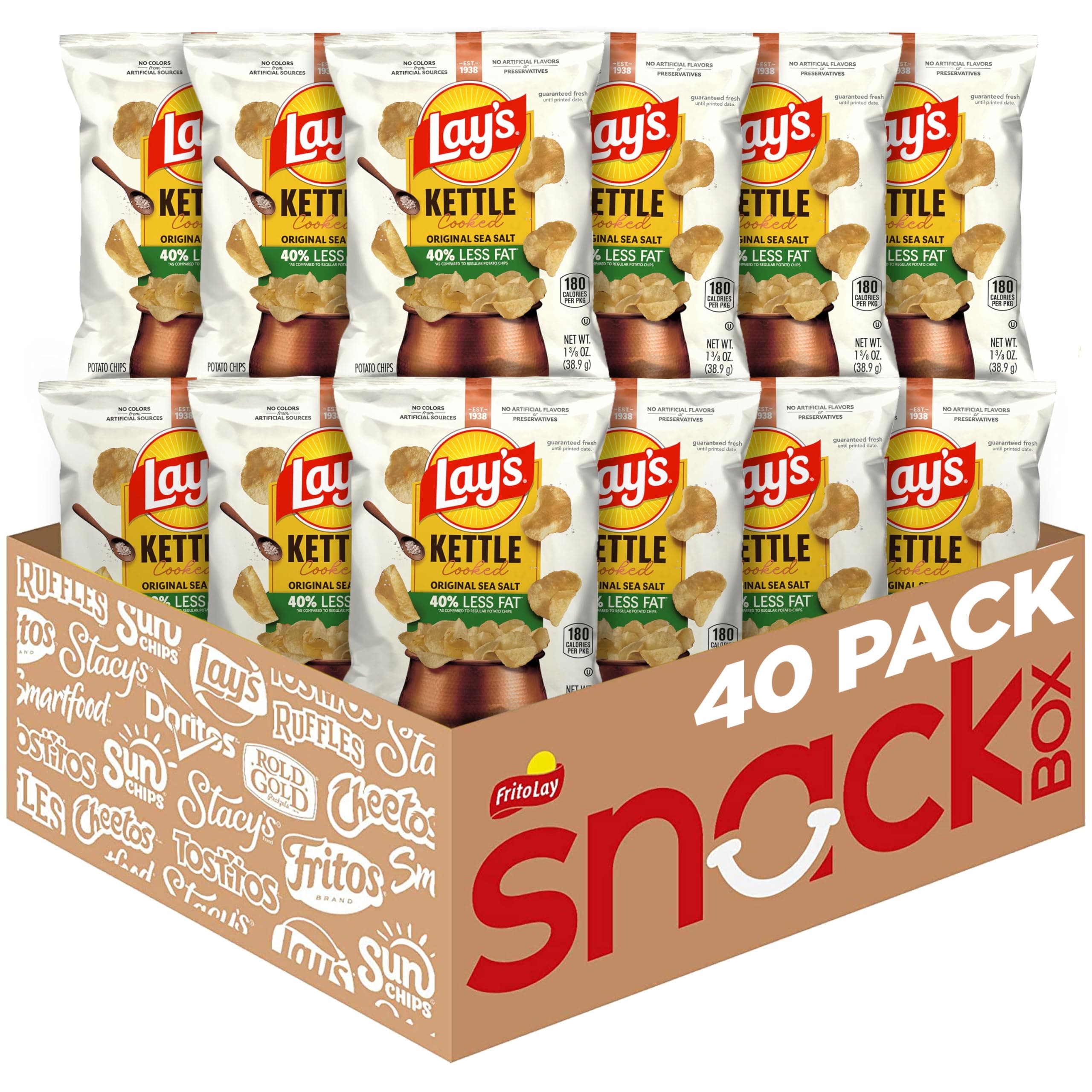 Kettle Cooked Potato Chips, 40% Less Fat Original, 1.375 Ounce (Pack of 64)