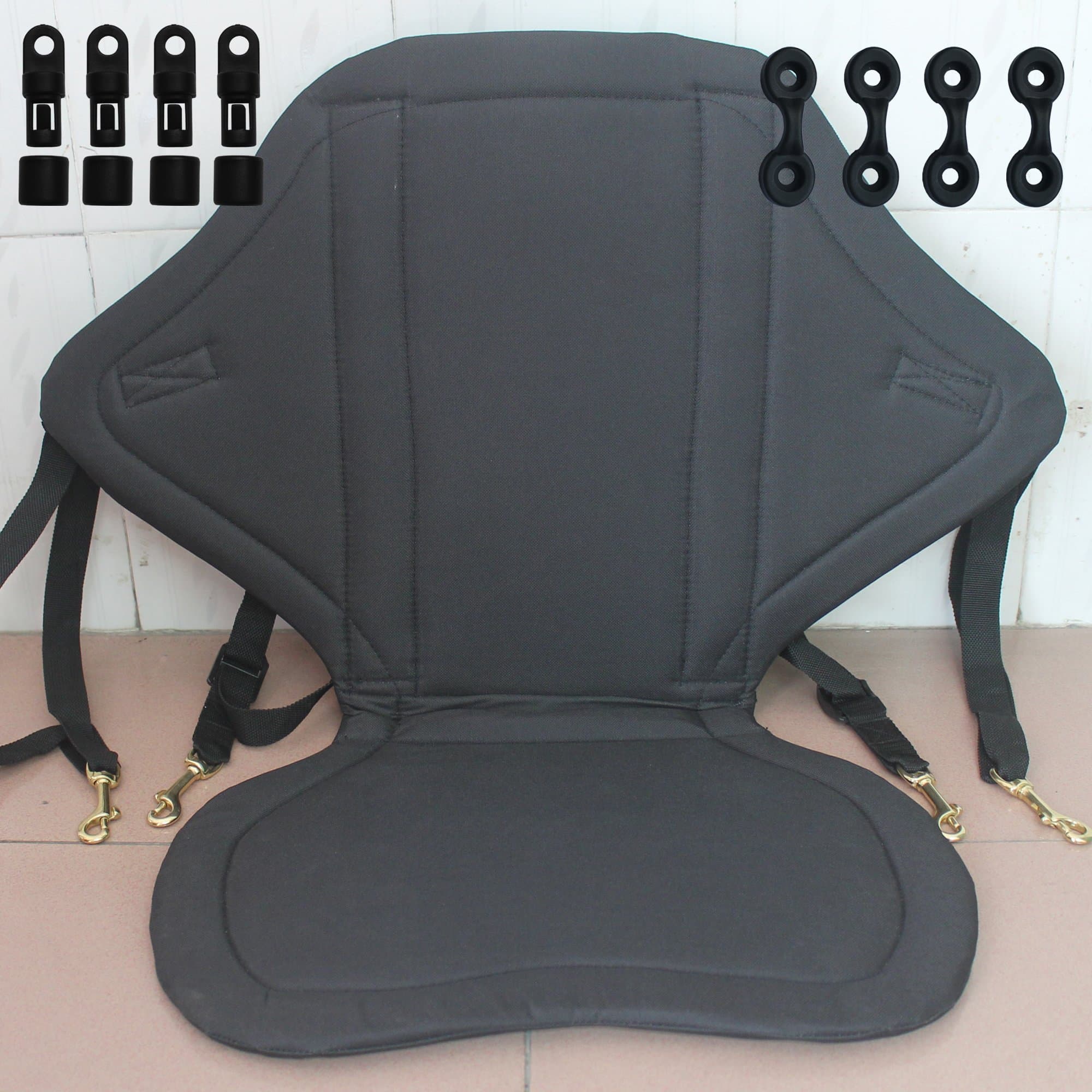 Kayak Adjustable Seat with Detachable Storage Back Pack with Four Pad Eyes and Four Terminal Ends (Black).