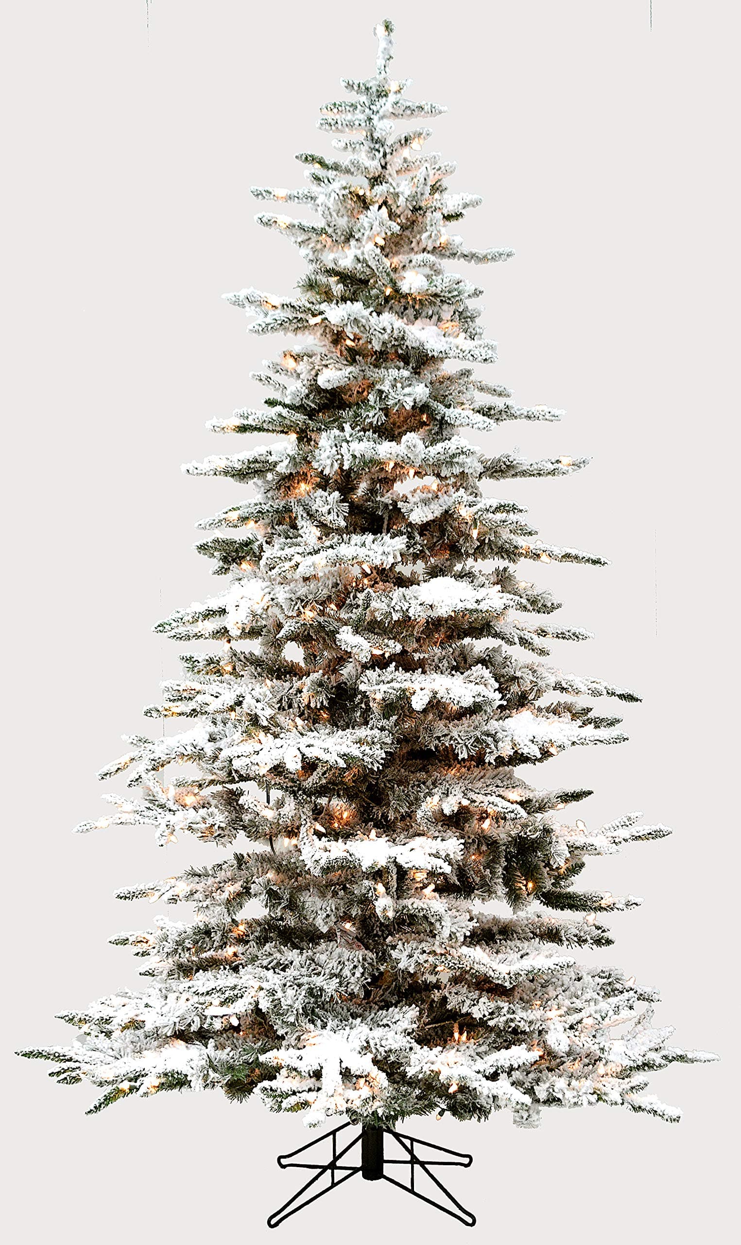 9.0' Flocked Bavarian Pine, Pre-Lit Artificial White Christmas Tree, 800 Clear Lights Stay on if Bulb Burns Out! Fresh Snowfall Look and Over 1,800 Tree Tips, Storage Bag, Top Choice for Designers