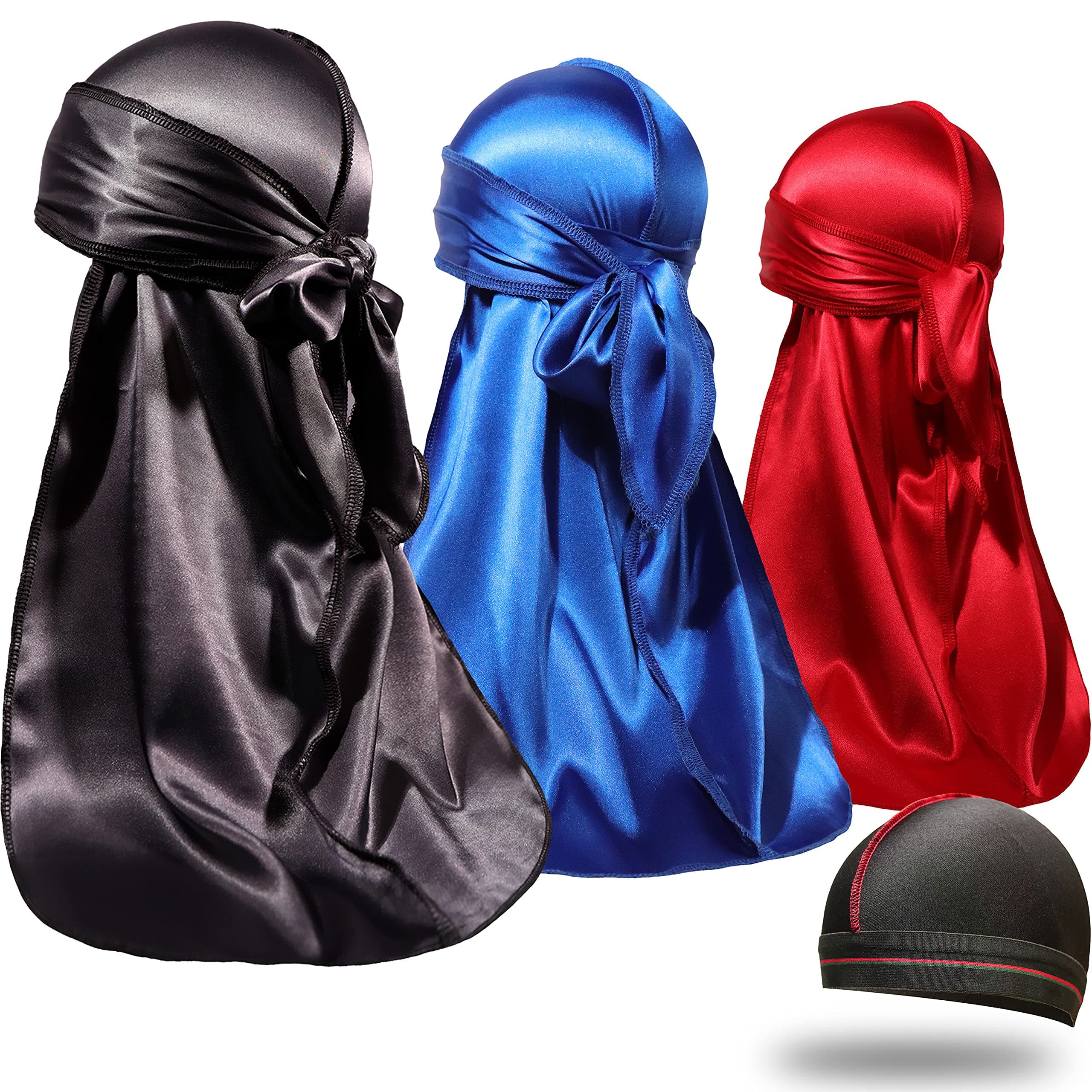 2PCS Elastic Silky durag for Men 360 Waves, Do Rag, Elastic durag, Long-Tail Du-RAG