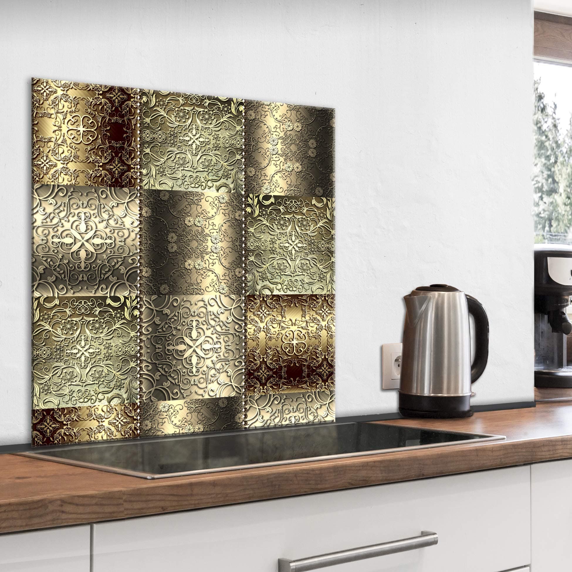 murando Glass Splashback for Kitchen Backsplash Cooker Protector Tempered Glass Decorative Wall Art Panel Heat Resistant Graphic 80x80 cm / 32"x32" Mandala Abstract f-C-0418-aq-a