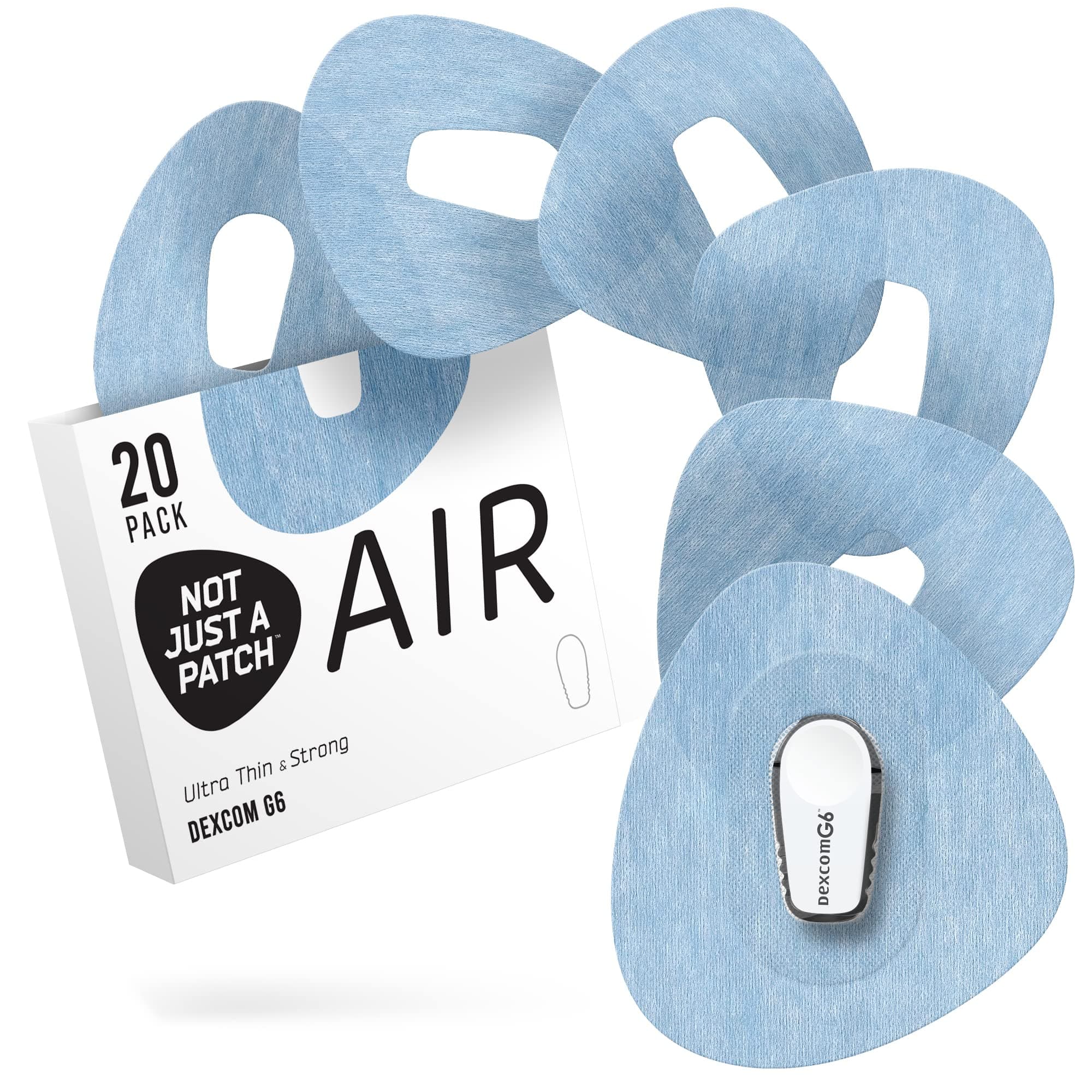 Not Just A Patch Air (20 Pack) - CGM Dexcom G6 Adhesive Patches with Hole -Thin, Strong and Light, 14 Day Adhesion, Durable Dexcom Patches G6 Sensor Protectors in Blue