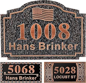 Personalized Cast Address Sign House Number Home Address Plaque 12 Inch, Custom Steet House Number Sign, Metal or Acrylic Antique Brass for Outside Vintage