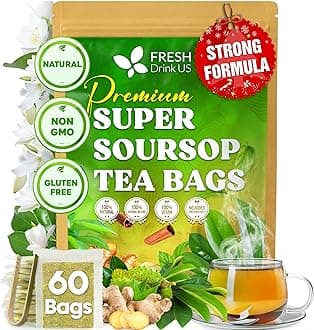FreshDrinkUS, Super Soursop Herbal Tea – 60 Tea Bags | Soursop, Ginger, Turmeric, Lemongrass, Cinnamon, Black Pepper & Peppermint | Caffeine-Free, Natural Flavor, Plant-Based Blend | Sugar-Free