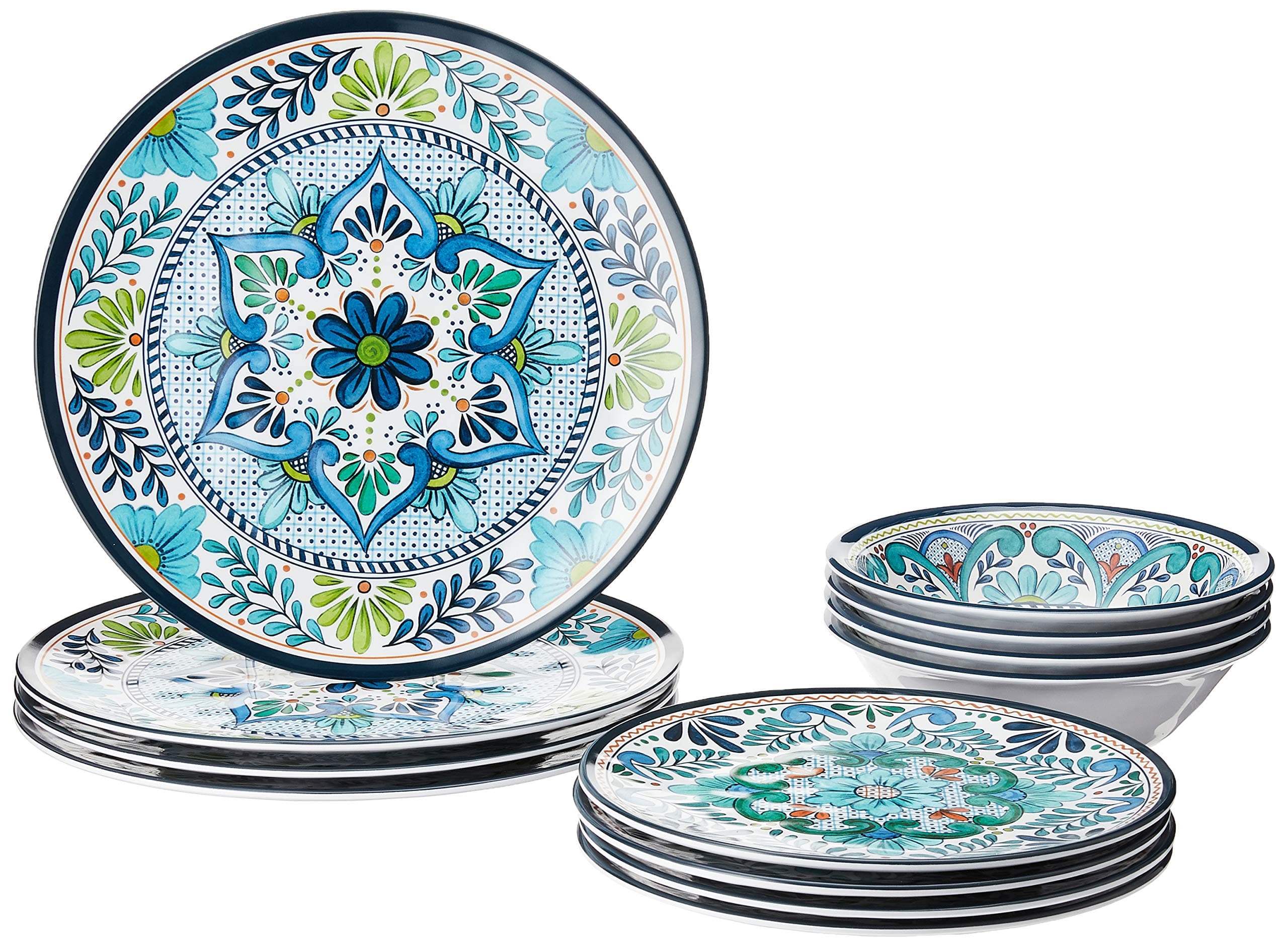 TAL12PC Talavera Melamine 12 pc Dinnerware Set, Service for 4, Multicolored