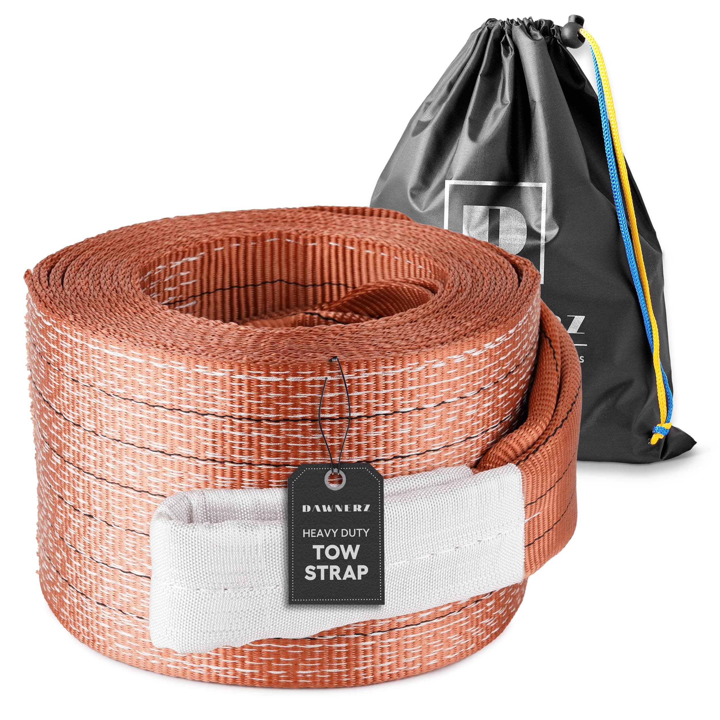 Tow Strap Heavy Duty 30ft 100000 lbs Minimum Break Strength - Recovery Towing Rope 55 US Tons 9m for Tractors and Dump Trucks