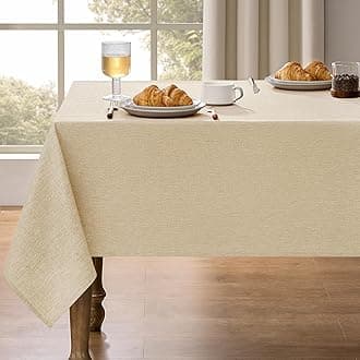 Decorelia Waterproof Faux Linen Rectangle Tablecloth, Spillproof Wrinkle Free Outdoor Burlap Reusable Table Cloth for Holiday, Banquet, Party, Buffet Dinner (Oblong,60 x 120 Inch (10-12 Seats),Beige)