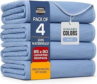 Utopia Bedding Incontinence Bed Pads 85 x 90 cm Blue (Pack of 4) Incontinence Bed Sheets, Waterproof Washable Bed Pads for Incontinence Adults, Bed Wetting Sheets