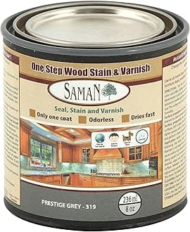 SamaN Interior One Step Wood Seal, Stain and Varnish – Oil Based Odorless Dye - Protection for Furniture and Fine Wood (Prestige Grey SAM-319, 8 oz)