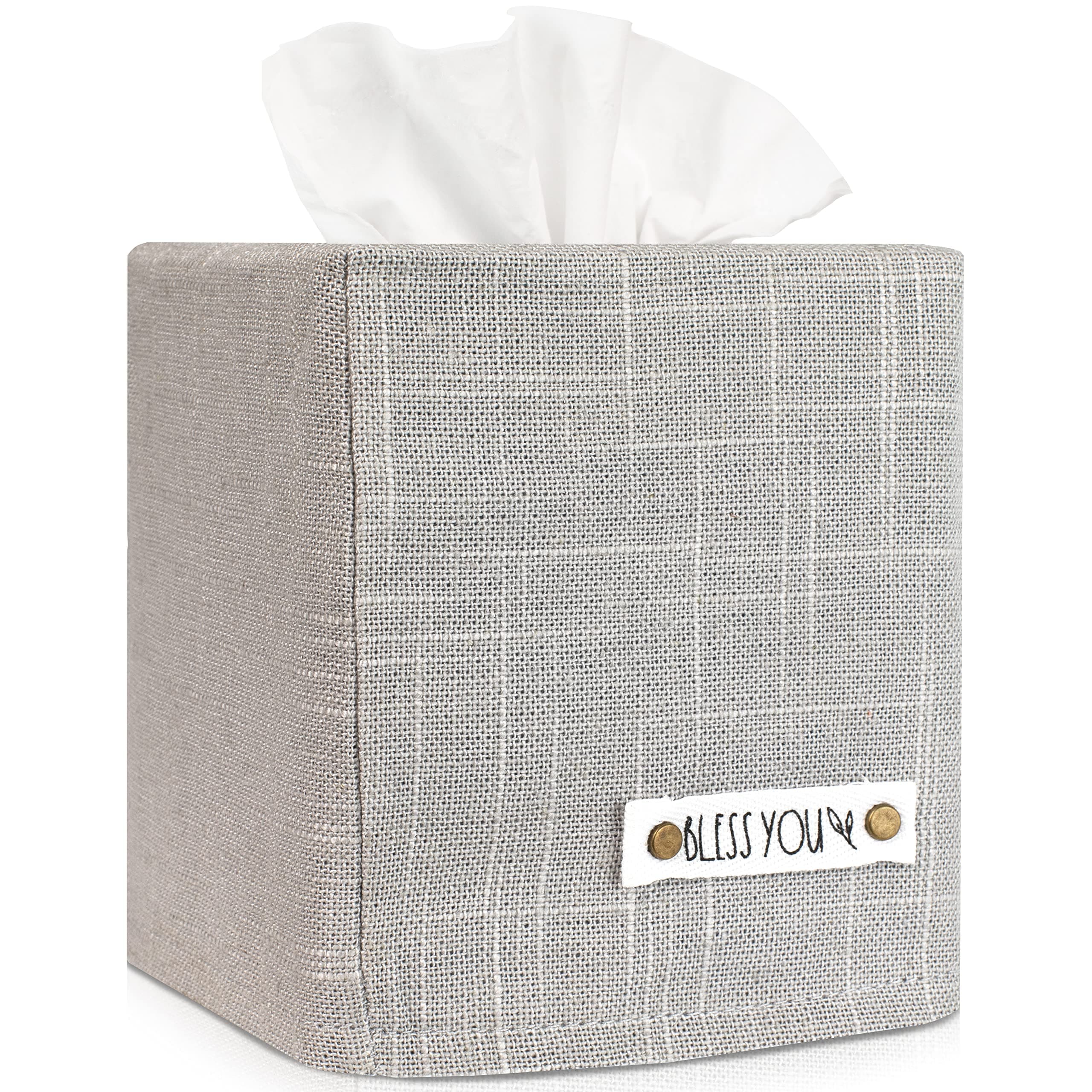 Stylish Tissue Box Cover - This Gray Linen Holder Instantly Covers Your Square Tissue Boxes - The Perfect Cube Cover for Your Bathroom and Home
