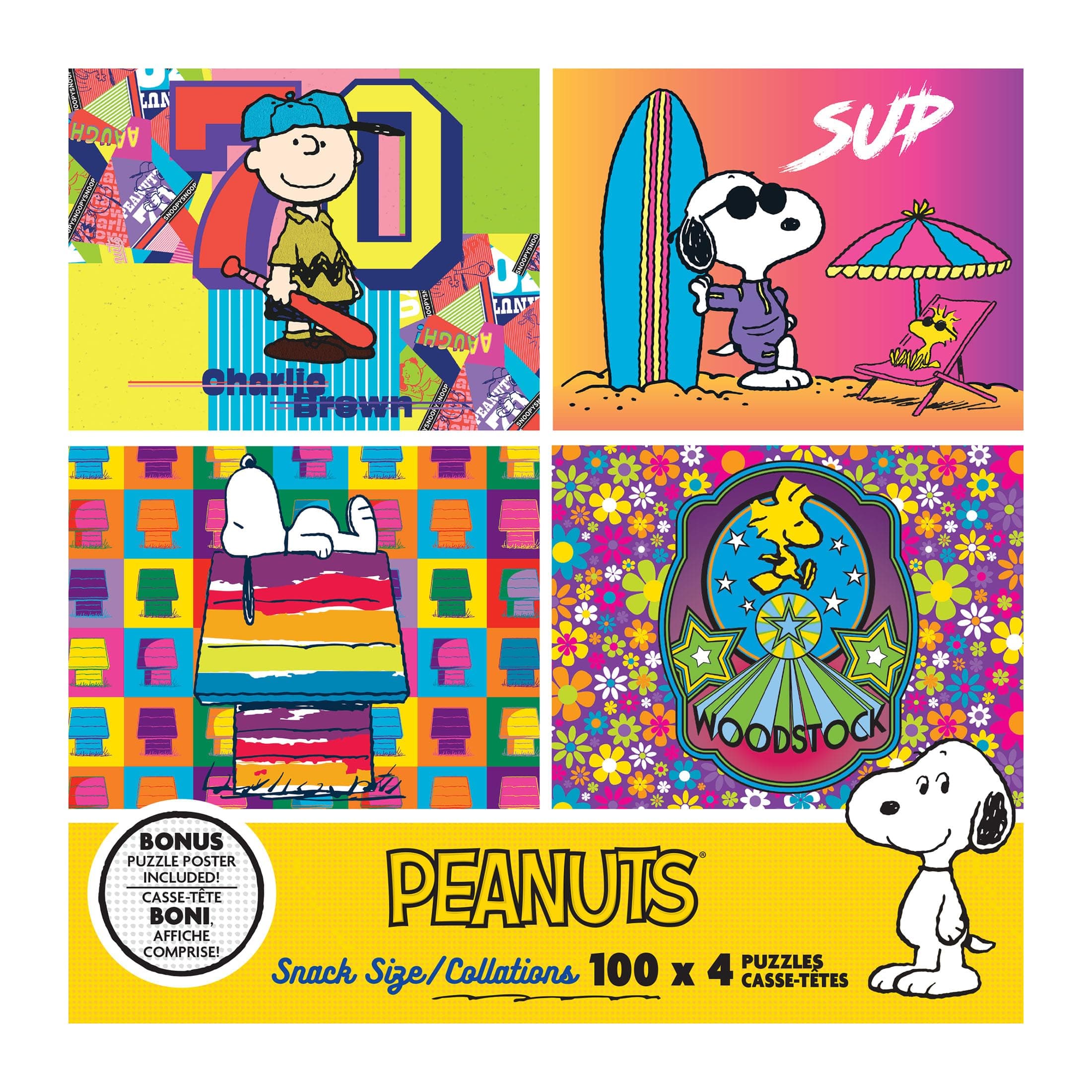 Snack Size Multi-Puzzle Set - Peanuts - 4 x 100 Piece Jigsaw Puzzle for Adults