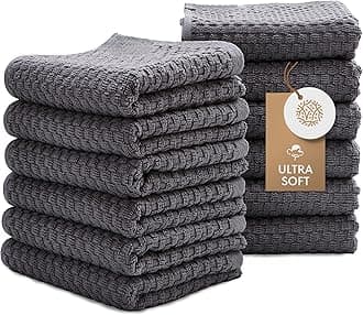 Wealuxe Super Absorbent Kitchen Towels 12 Pack - Premium 100% Cotton Kitchen Towels, 450GSM Thick Machine Washable Gray Dish Towels for Kitchen Drying, Cleaning, Dobby Weave, Unmatched Quality