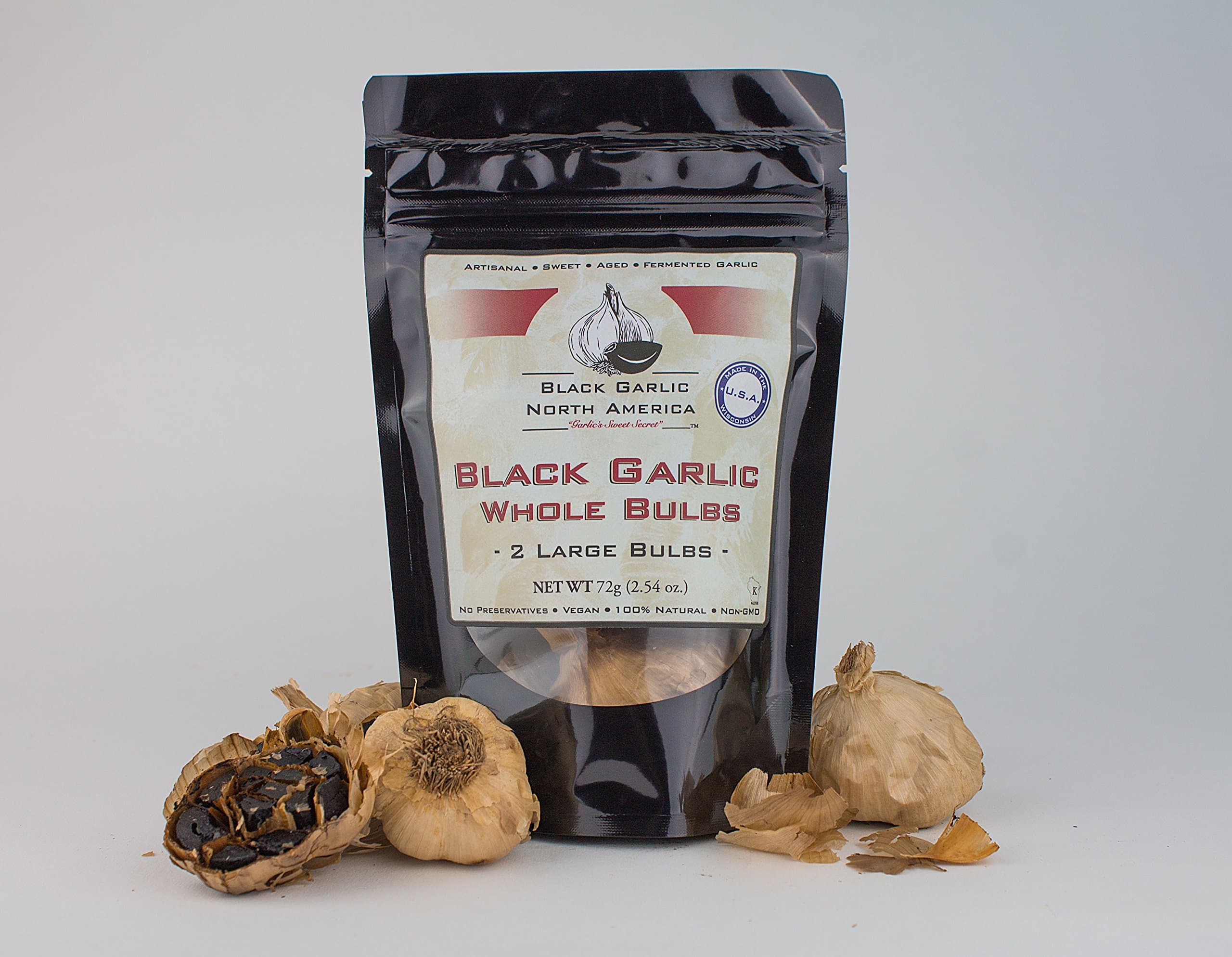 Whole Black Garlic - 2 Bulbs (2.54 oz) - Kosher Certified by Black Garlic North America