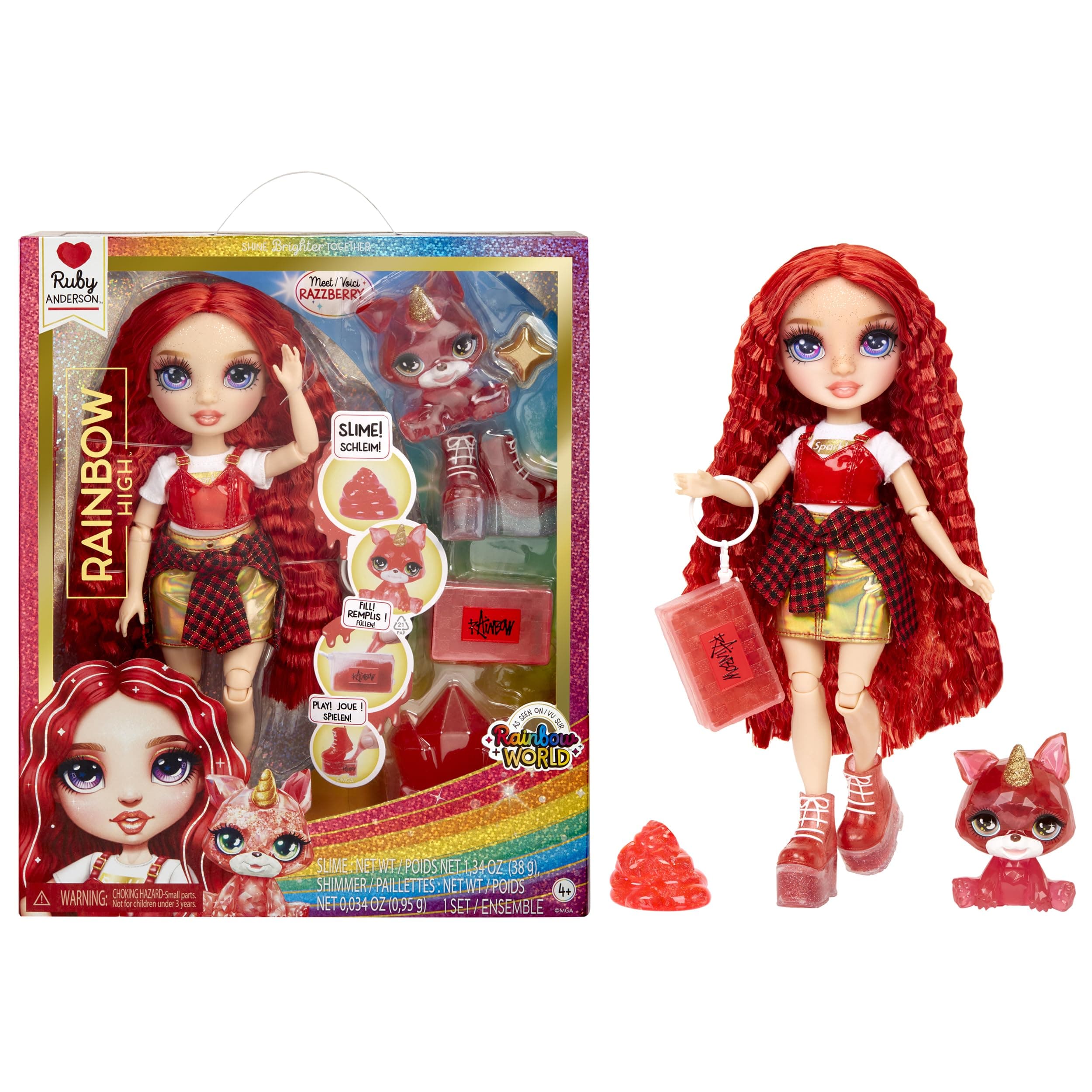 RAINBOW HIGH Modelling Doll with Slime and Pet - Ruby (Red) - 28cm Glitter Doll with Sparkling Slime Kit, Magic Pet and Accessories, 4-12 Years
