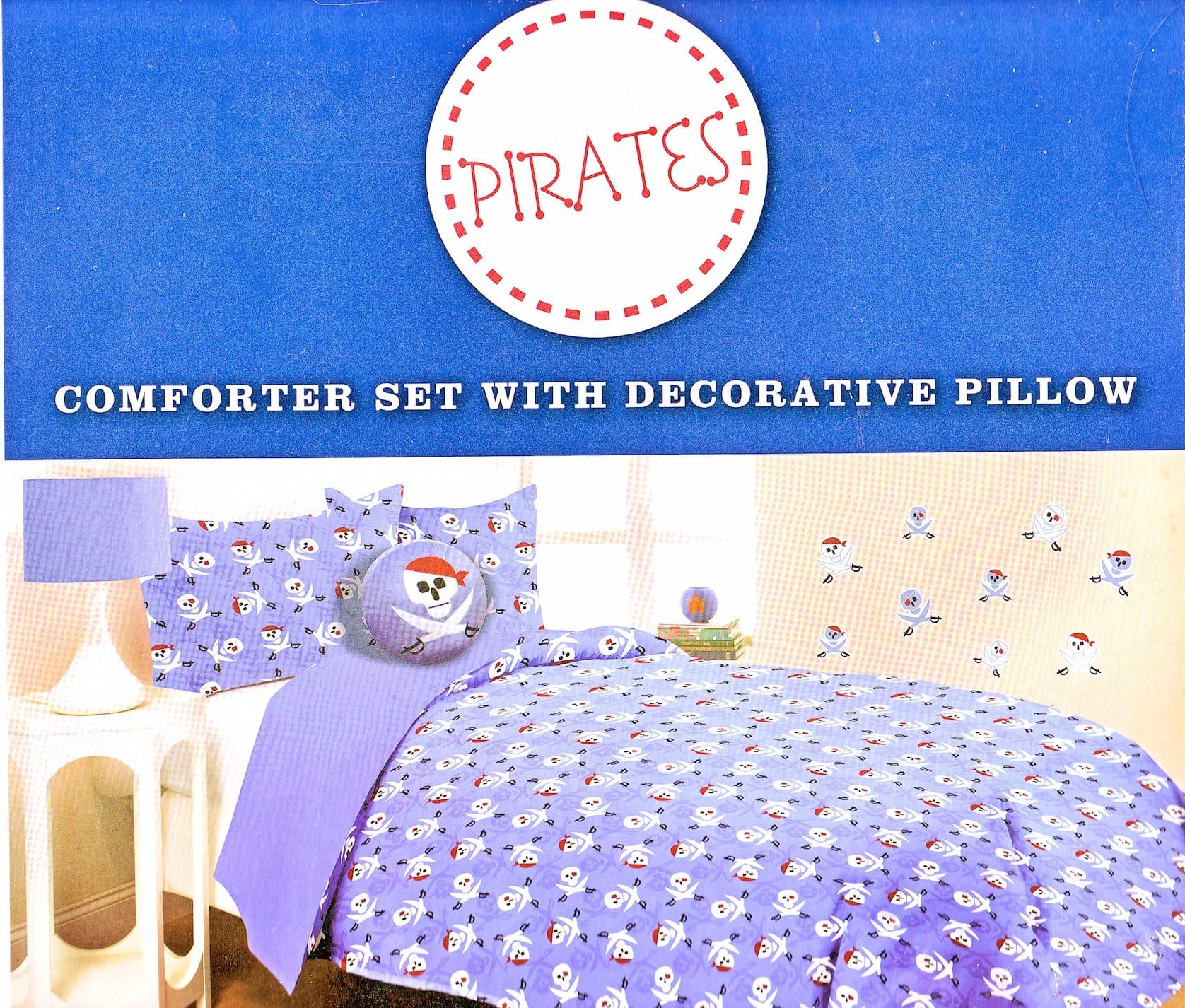 Pirates Full Size Comforter Set with Decorative Pillow and Wall Decals