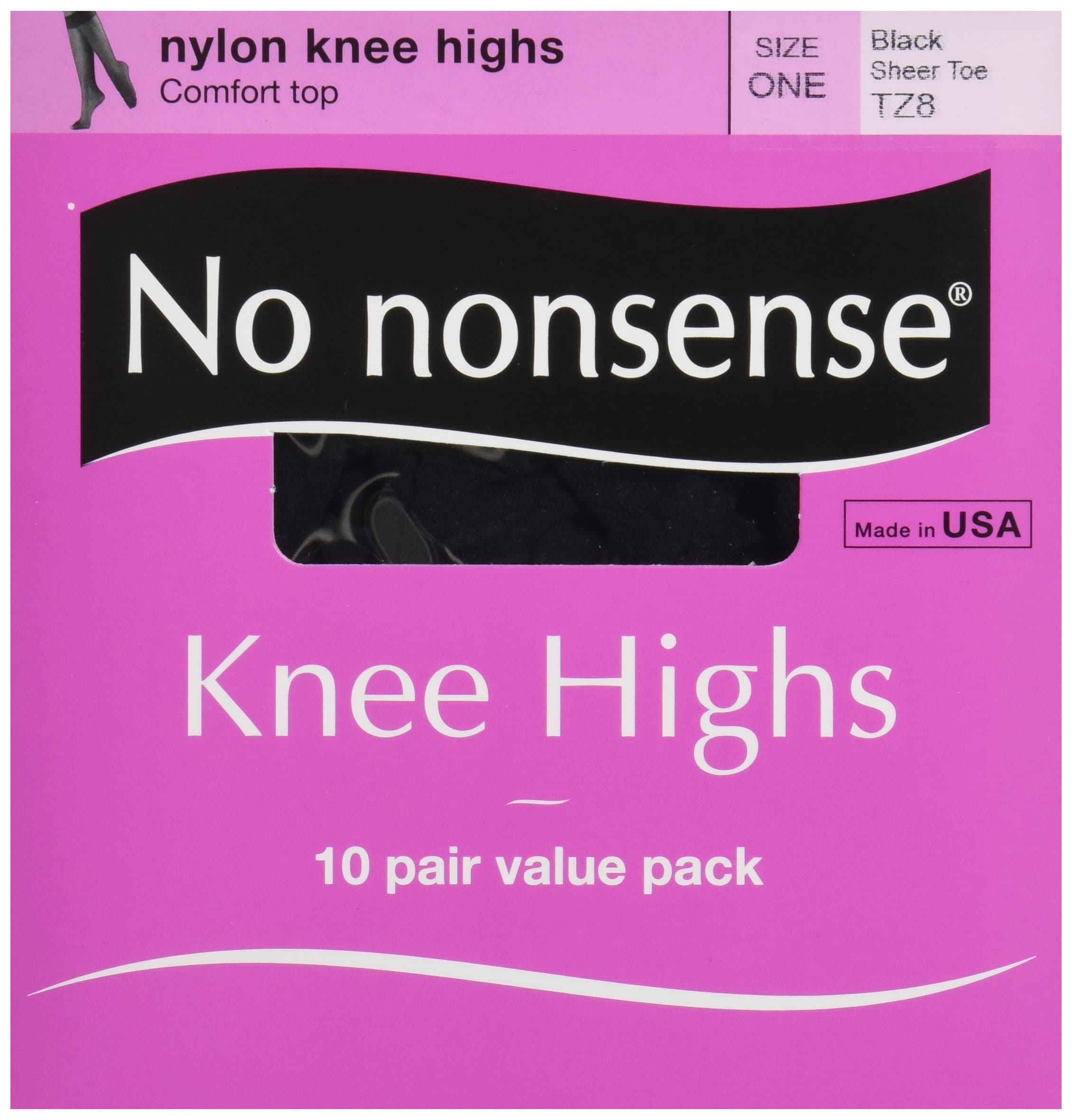 No Nonsense Knee Highs, Black, 10 ct