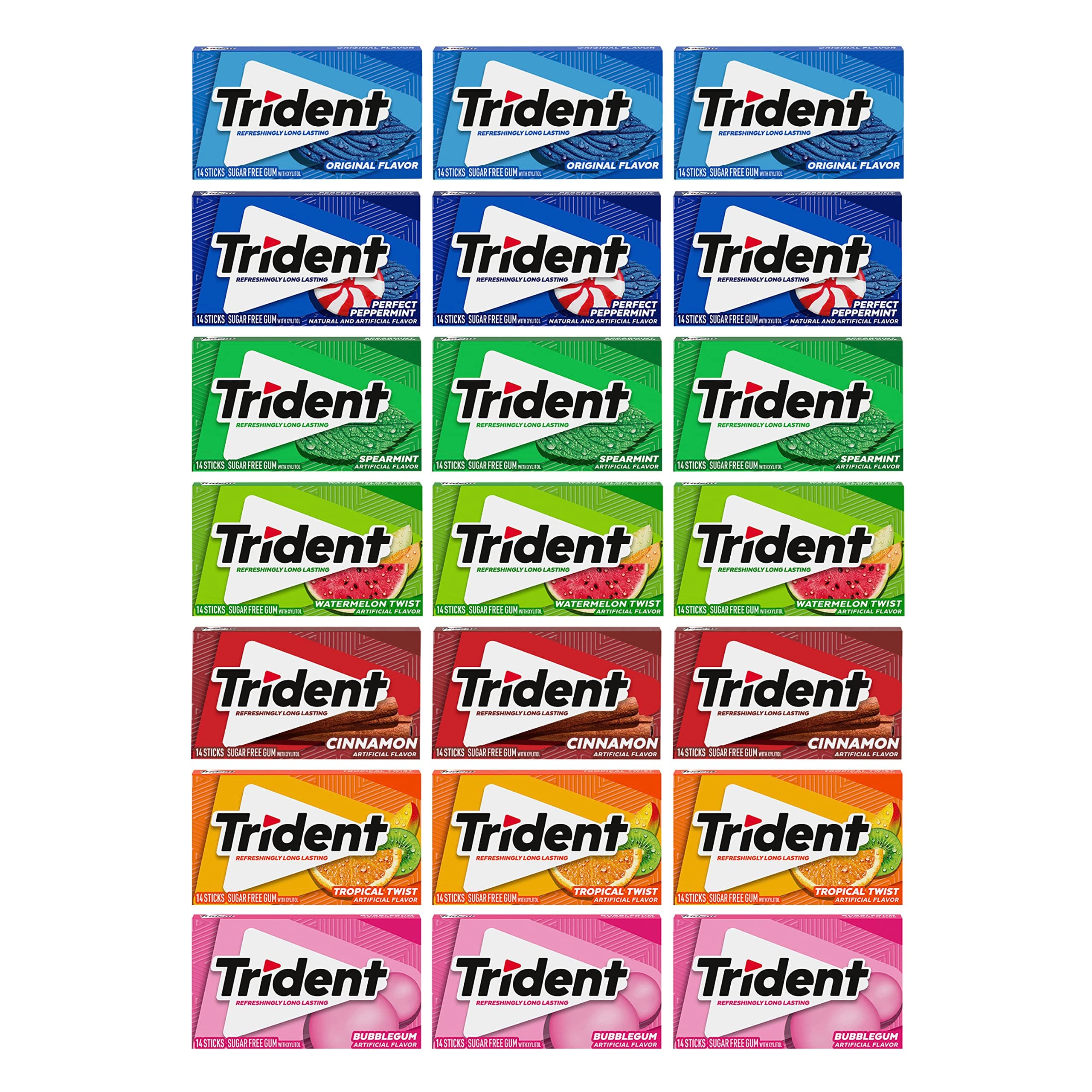 Trident Sugar-Free Chewing Gum Variety Pack Candy, Assorted Flavors, 21 Packs of 14 Pieces (294 Total Pieces)