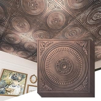 Art3d 12-Pack Drop Ceiling Tiles 2x2 FT, Decorative Easy Install PVC Ceiling Panels for Interior Kitchen Bathroom Basement, 24x24 Inch, Antique Copper