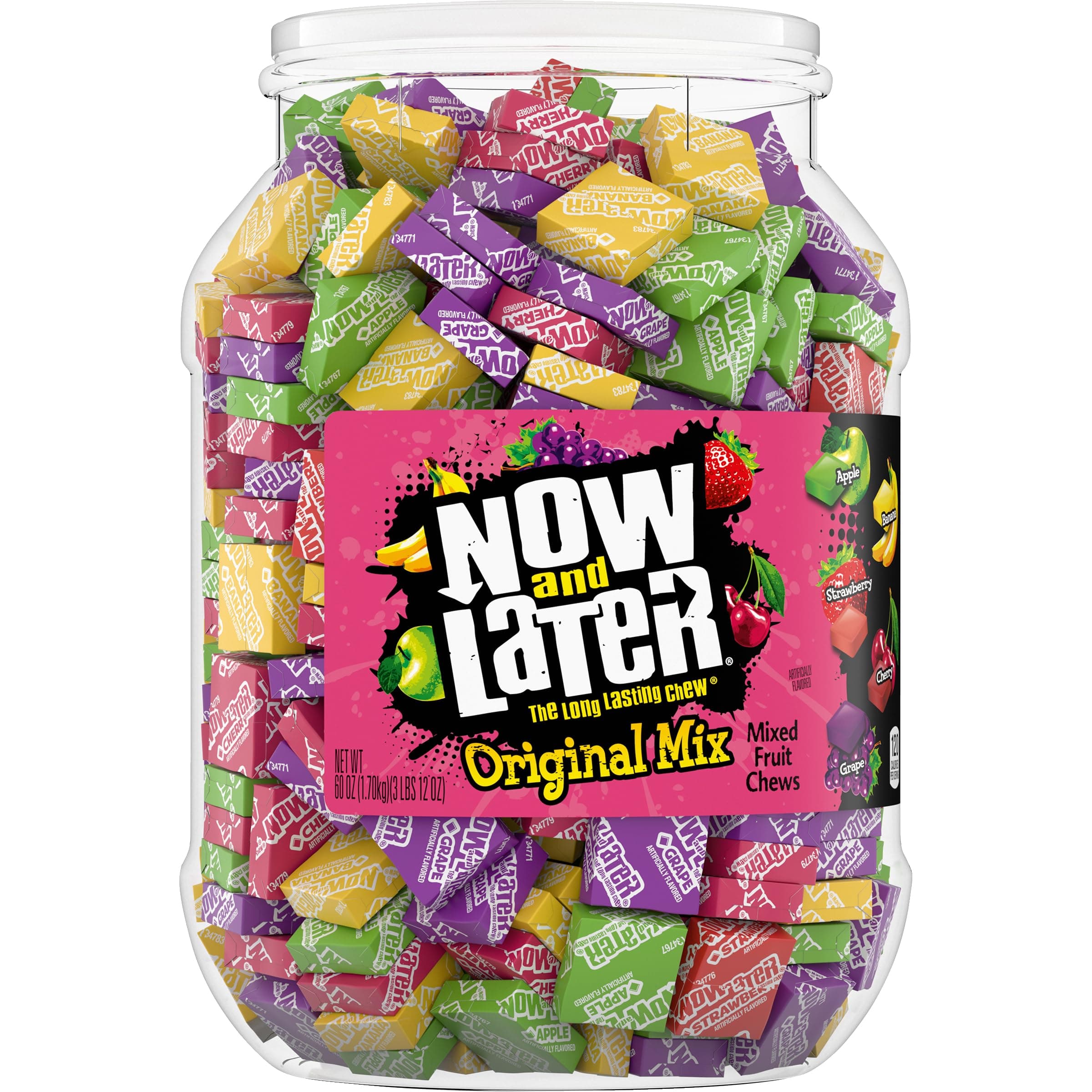 Original Mix, Individually Wrapped Mixed Fruit Chew Candy, 60 Ounce Jar