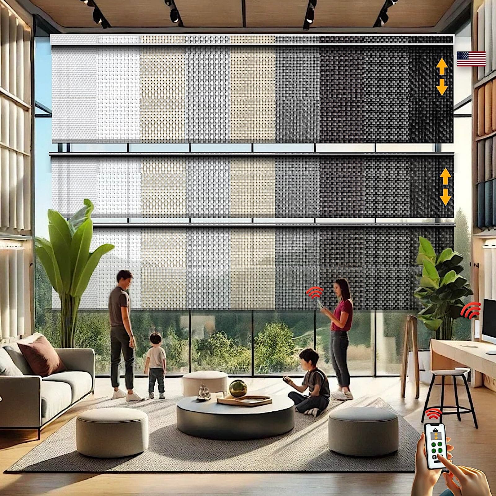 HILADUO Customized Solar Screen Roller Shade Blinds with Remote-Controlled Motorized Operation, 1%, 3% or 5% Openness Screen Fabric, Made in USA