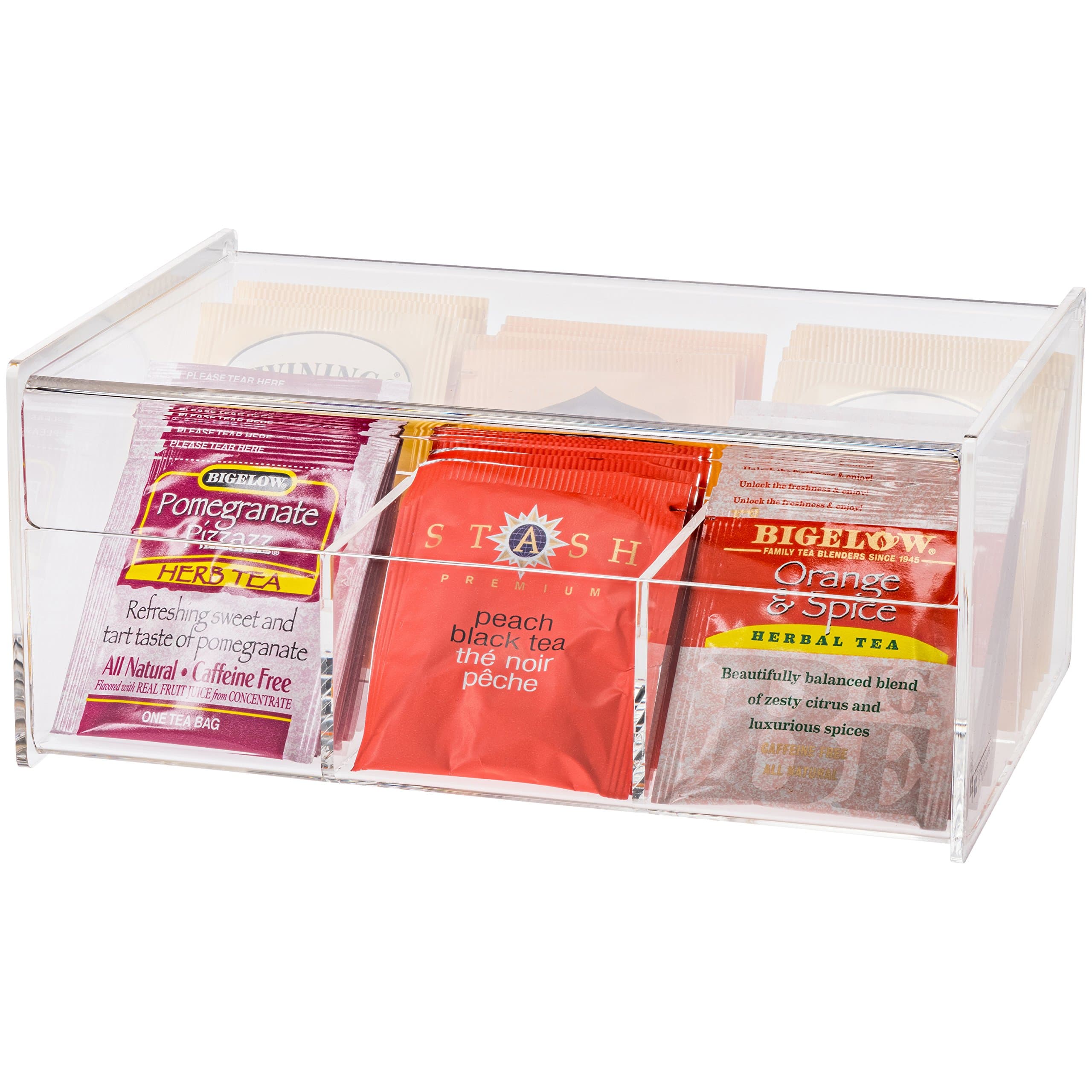 Tea Bag Organizer - Tea Bag Holder - Tea Bag Storage - Clear - Plastic Premium Acrylic - 6 Sections