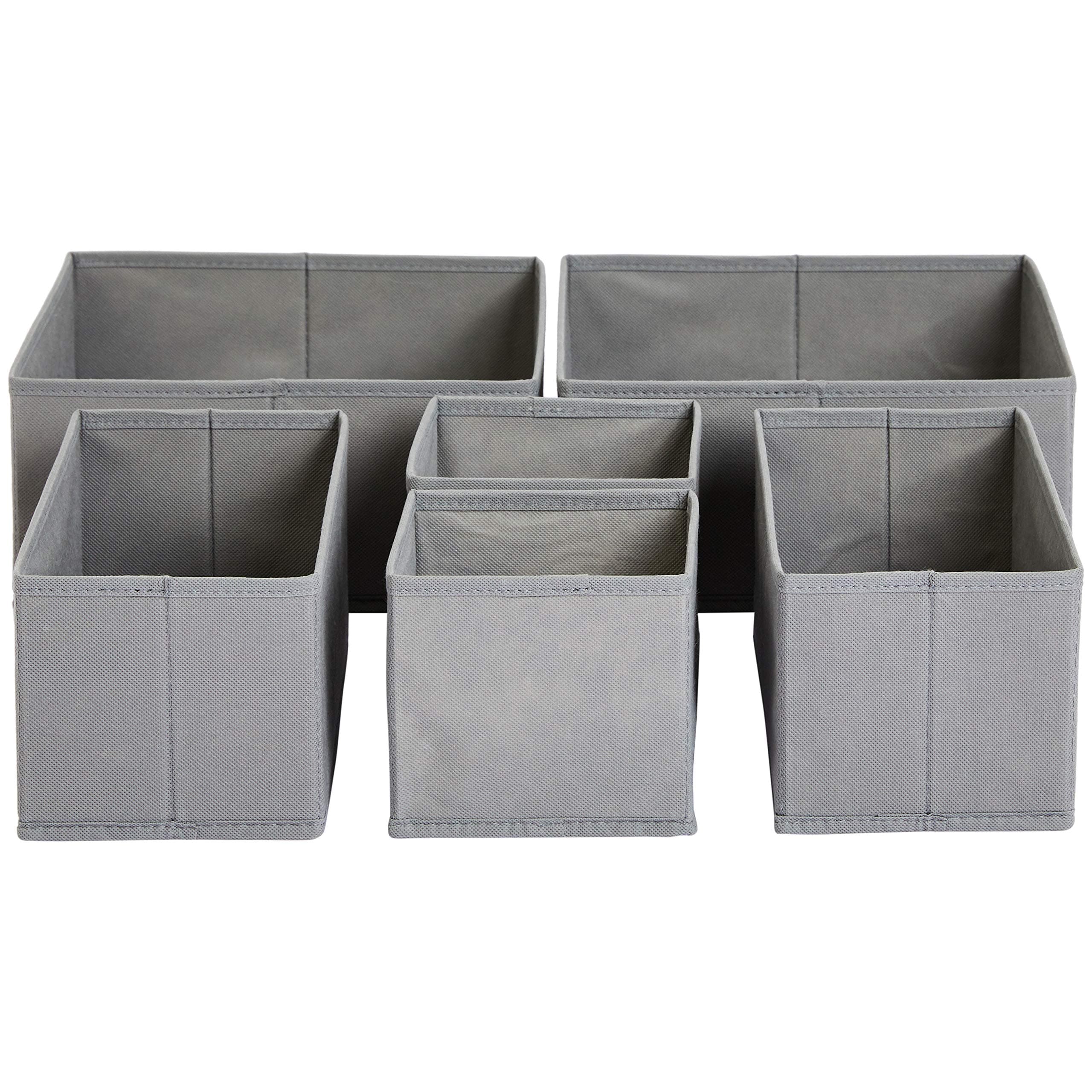 Amazon Basics Storage Case Boxes, Fabric Drawers, Set of 6, Gray
