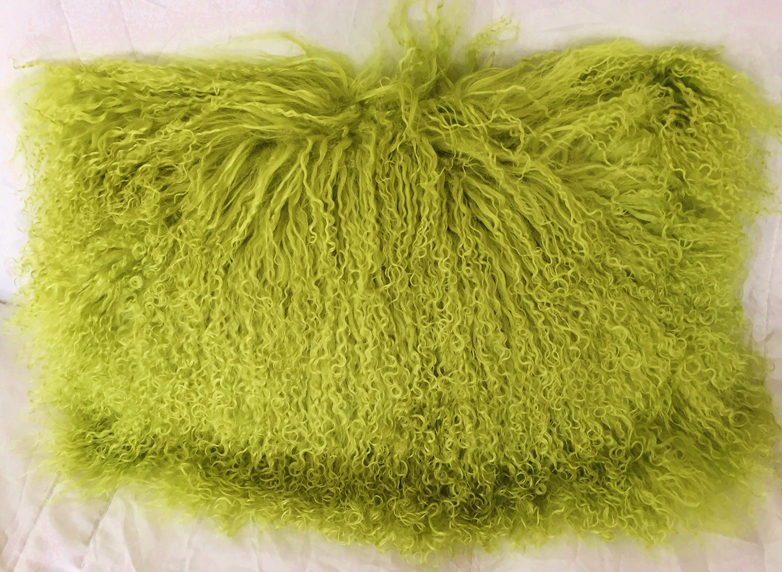 Beautifur Genuine Mongolian (Tibetan) Lamb Fur Wool Rectangular Throw Pillow Cushion Lime Green 12"x20"
