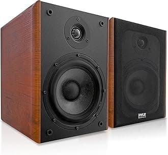 Pyle 5.25" Home Audio Speakers, 2-Way Passive Bookshelf, 200W Max Power, 1" Silk Dome Tweeter, Composite Woofer, Gold Plated 5 Way Binding Post, Rubber Surrounds, Beautiful Wood Grain Finish - Pair
