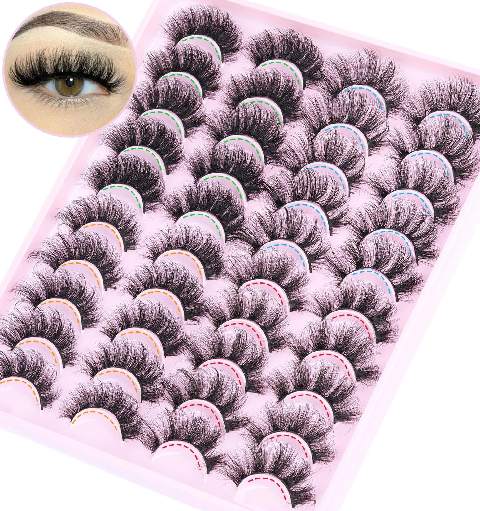 20 Pairs Mink Lashes Fluffy Wispy False Eyelashes 17mm Cat Eye Lashes Natural Look 5D Volume Eyelash That Look Like Extension by Geeneiya, 4 Styles Mixed