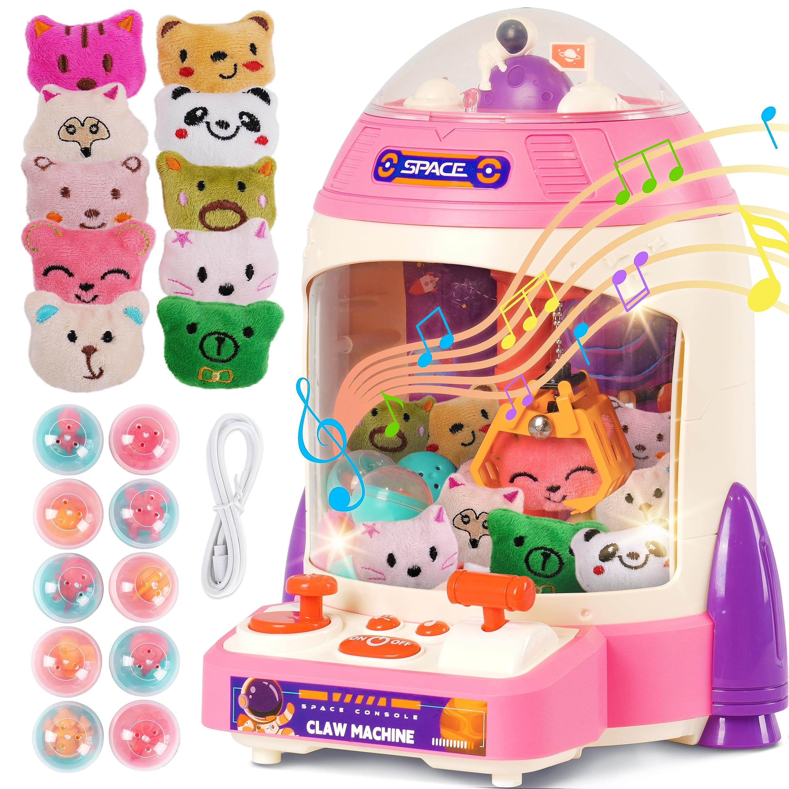 Bambibo Mini Claw Machine for Kids - Pre-Assembled Vending Machine | Arcade Games for Ages 3-8 | Arcade Machine With Music | Tiny Arcade for Home (Pink Rocket)