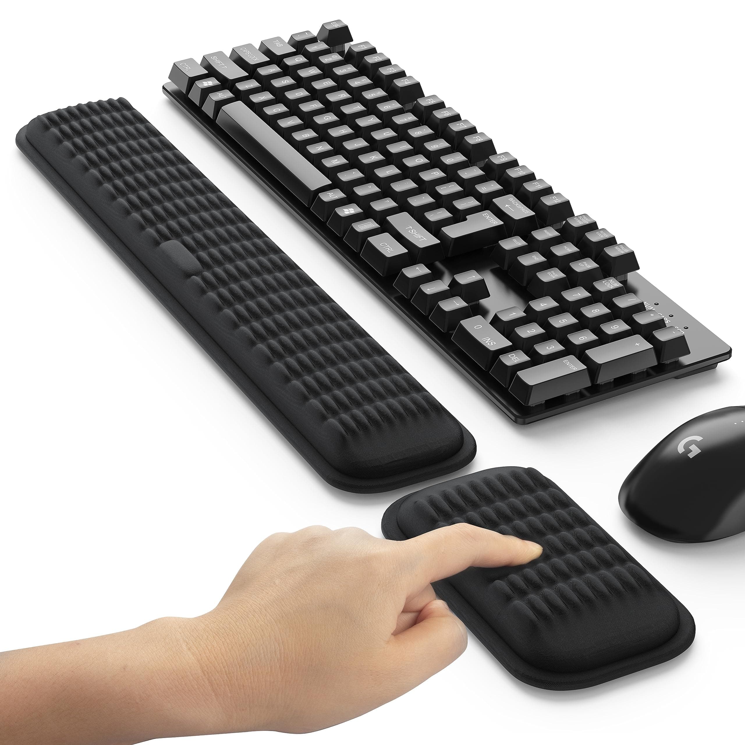 Ergonomic Wrist Rest for Keyboard and Mouse, Soft Memory Foam Keyboard Wrist Rest Set with Non-Slip Silicone Base, Easy Typing, Pain Relief, Comfort for Office, Work, Gaming (Classic Black)