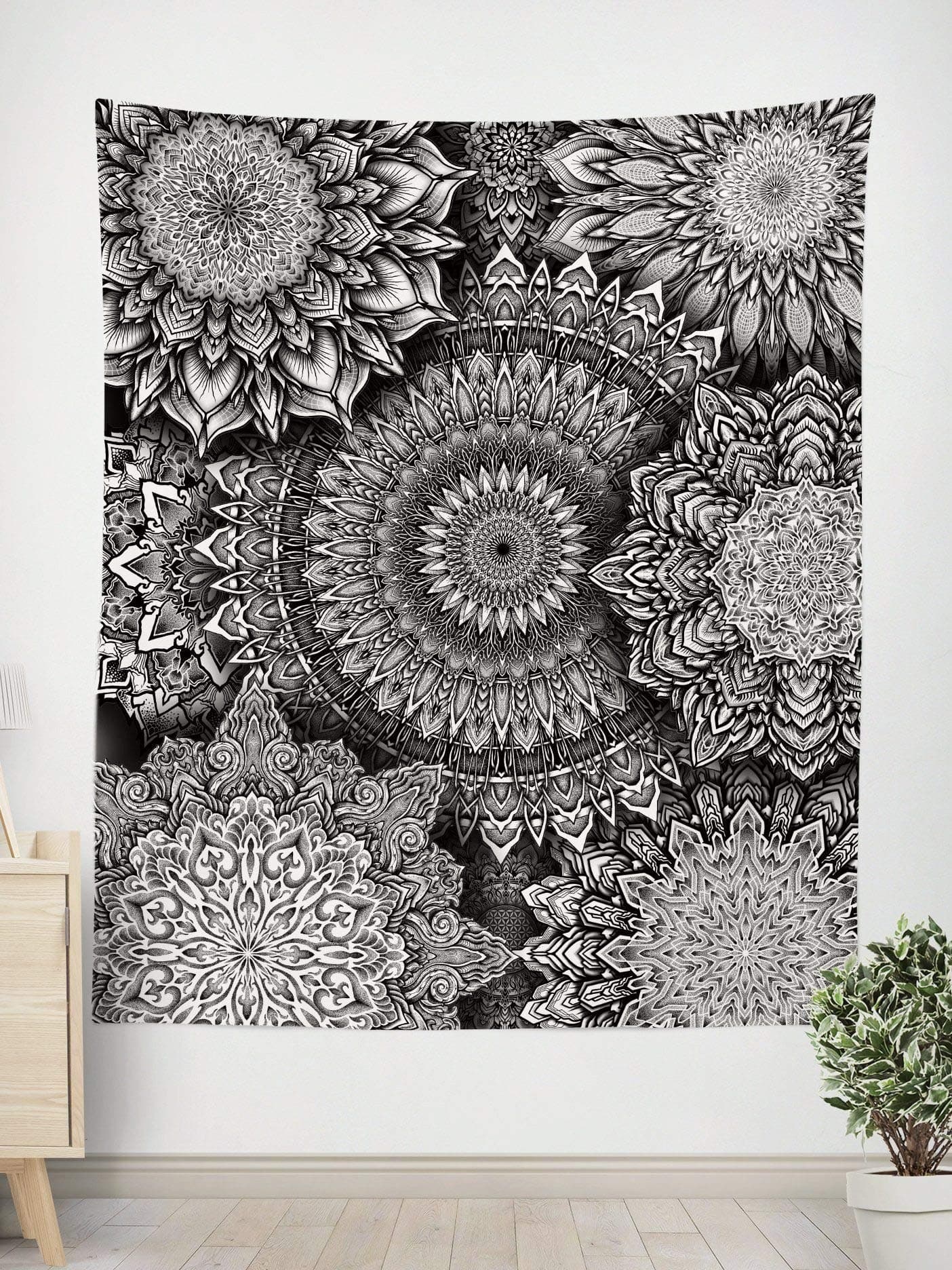 Electro Threads • Hand-Printed Wall Tapestry, Psychedelic Wall Art (SM: 29"x48") Mandala Bloom V2
