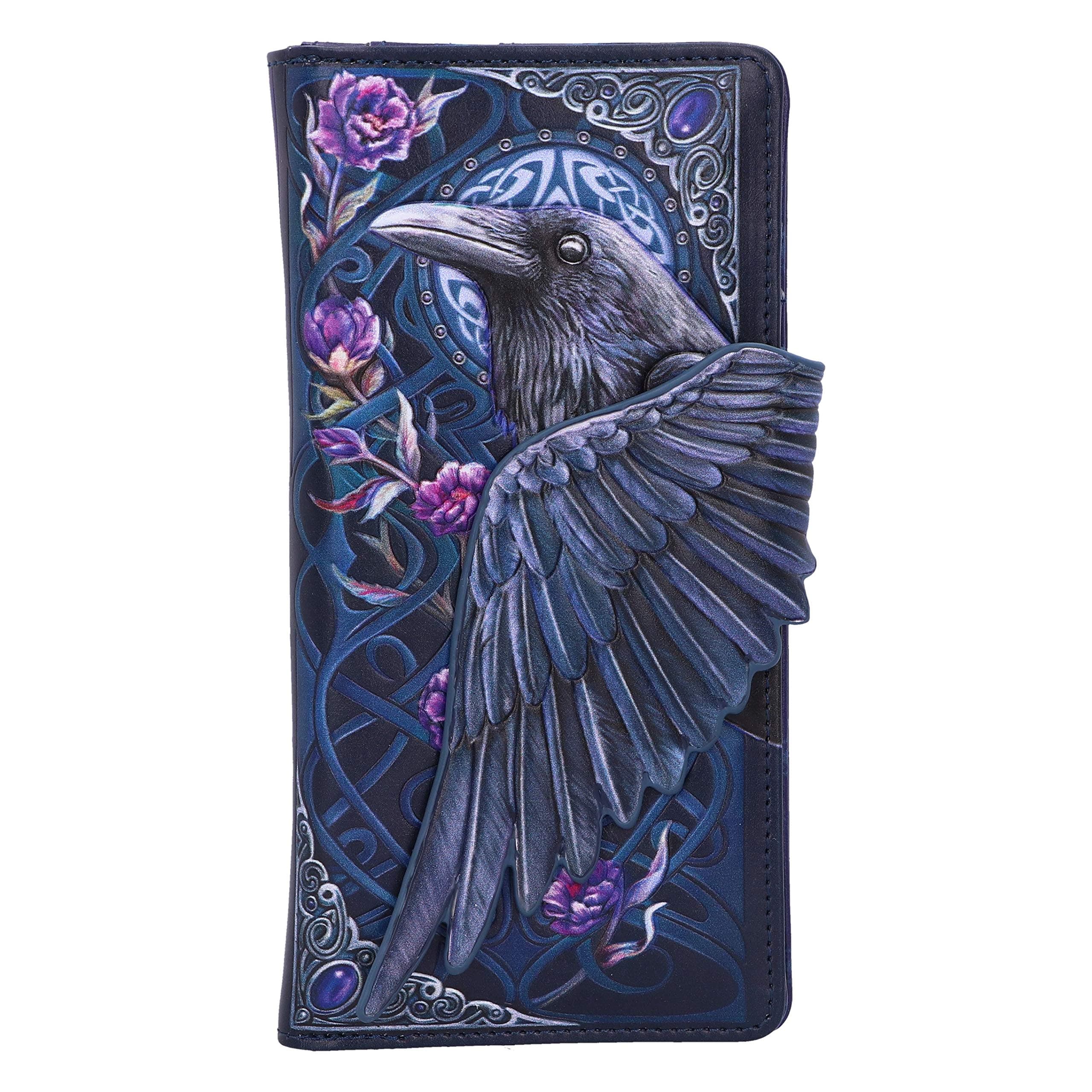 Ravens Flight Black Wing Floral Embossed Purse Wallet