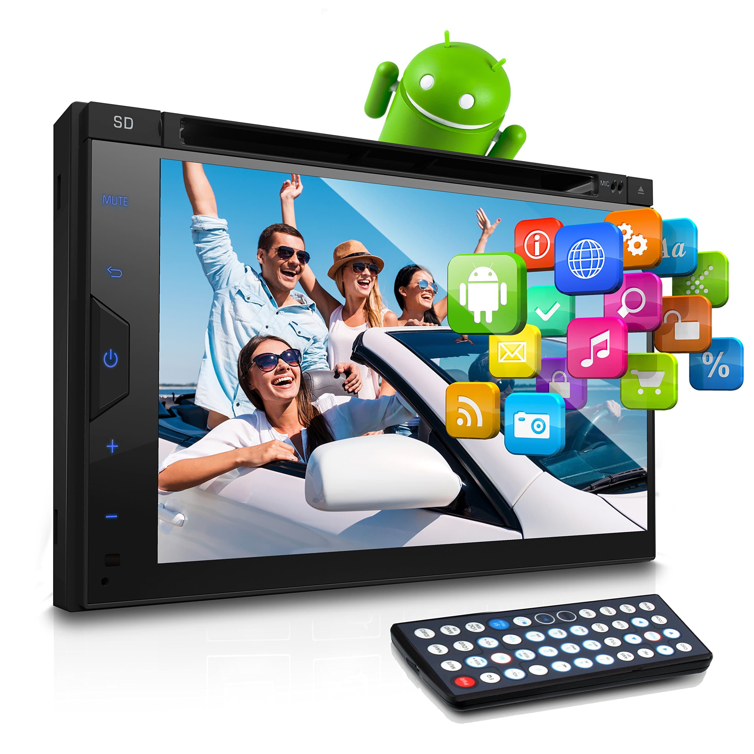 Car Stereo Receiver System - Double DIN Android Touch Screen Digital LCD Monitor with Backup Cam, USB, Bluetooth & GPS Navigation - CD DVD Player, Play MP3, AM FM Radio with Remote - PLDAND697