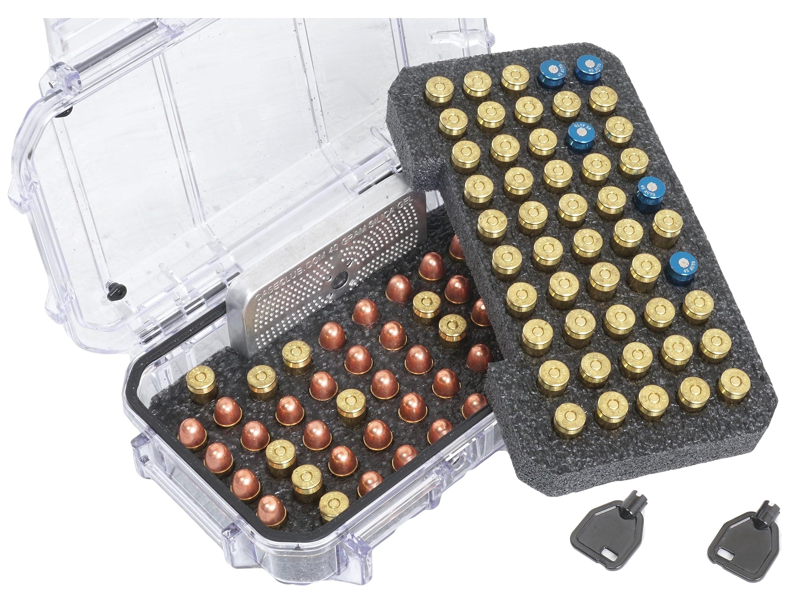 Case Club .45 ACP Long Term Ammo Storage Case - Includes Silica Gel Dessicant to Help Absorb Moisture and has Clear Lid for Easy View